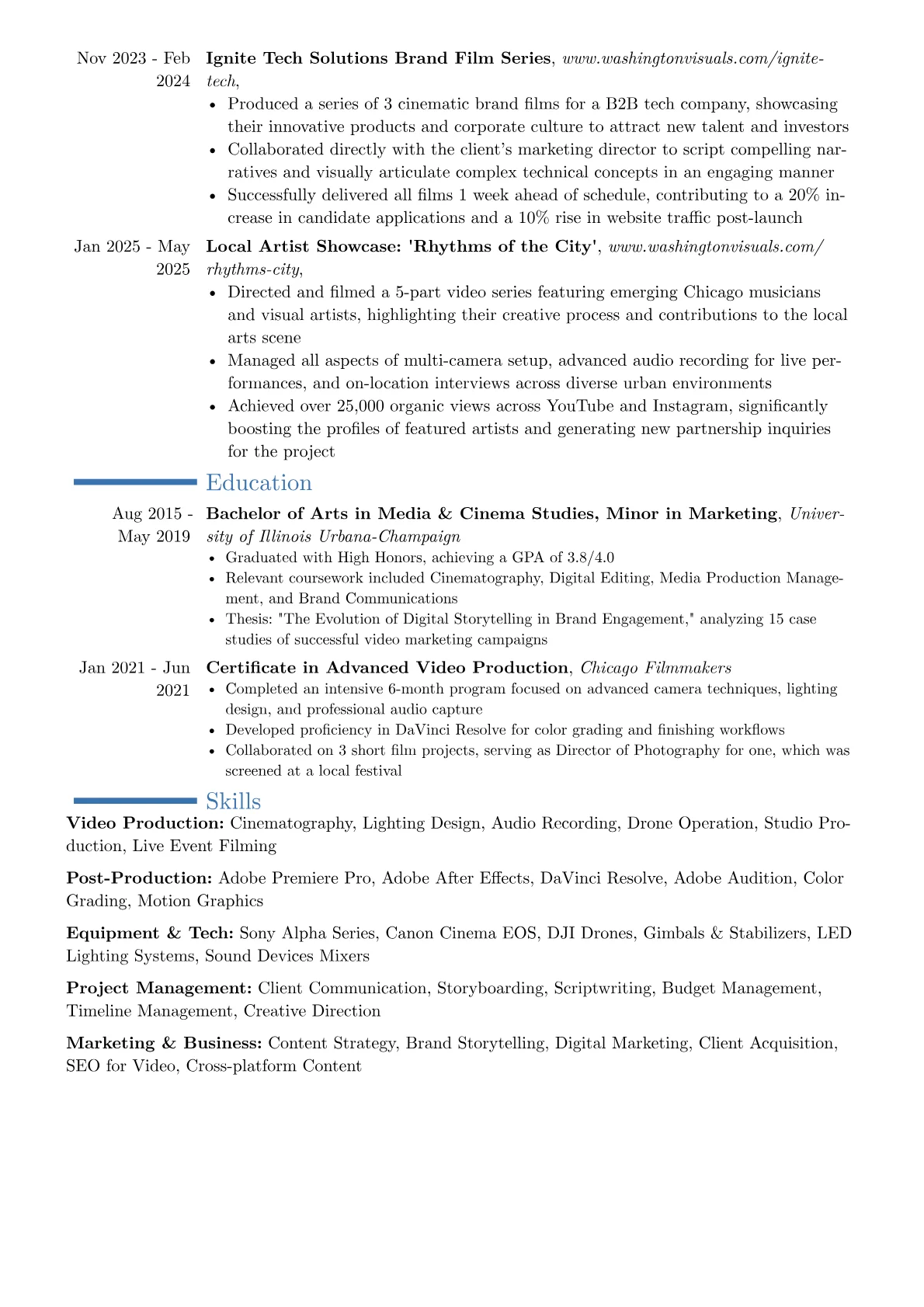 Freelance Videographer resume example, Career changer, page 2