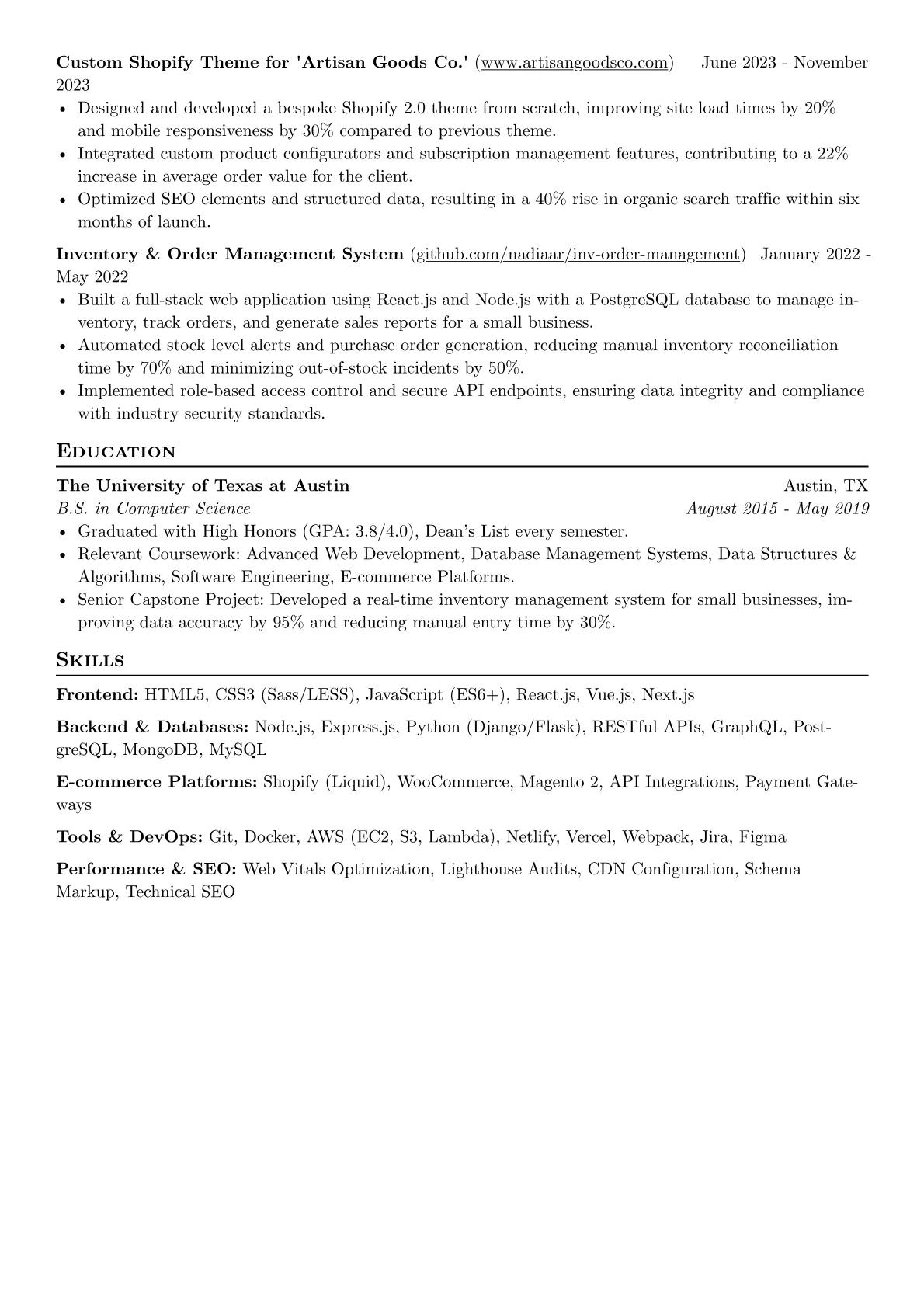 Freelance Web Developer resume example, Frontend, page 2
