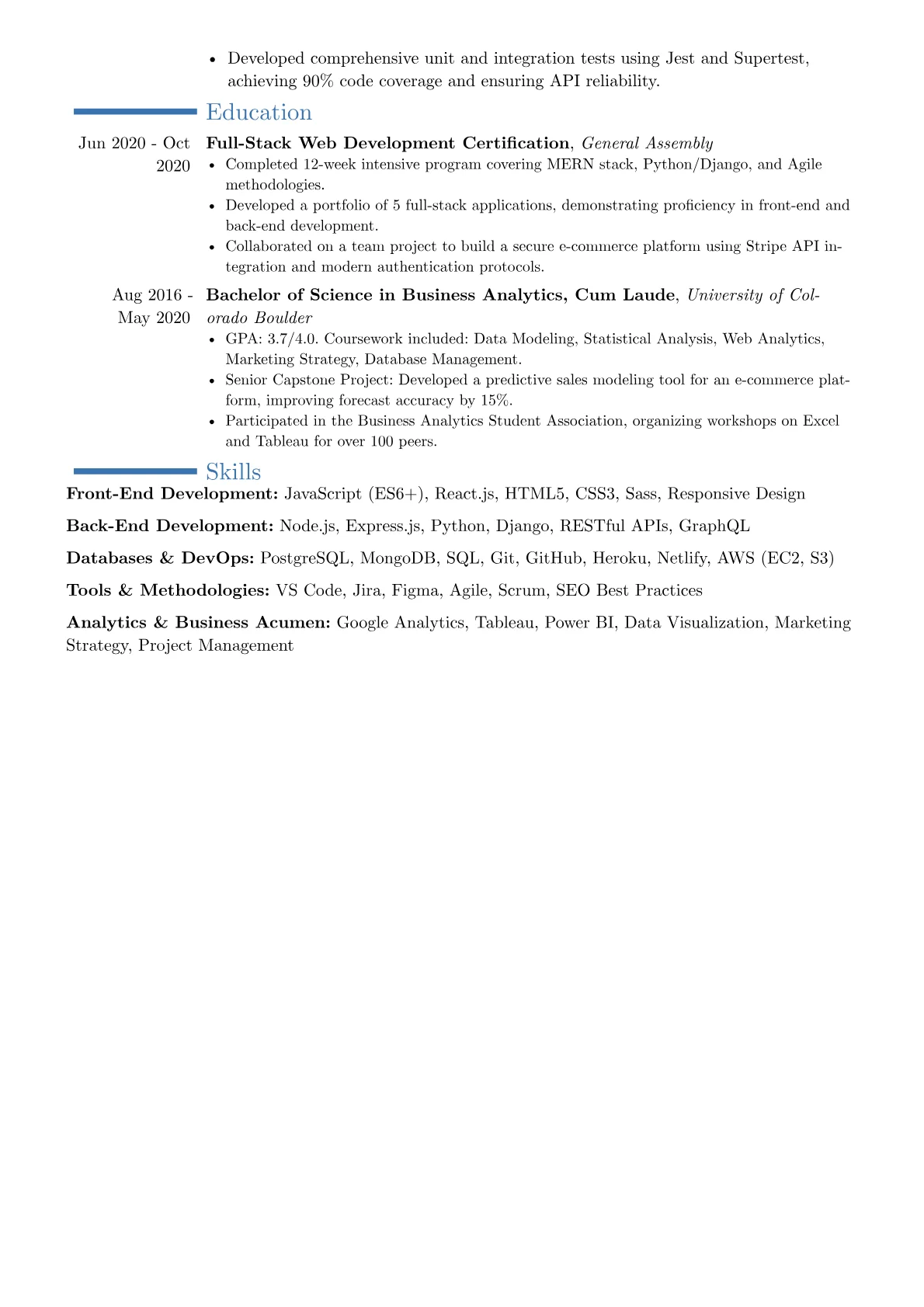 Freelance Web Developer resume example, Career changer, page 2