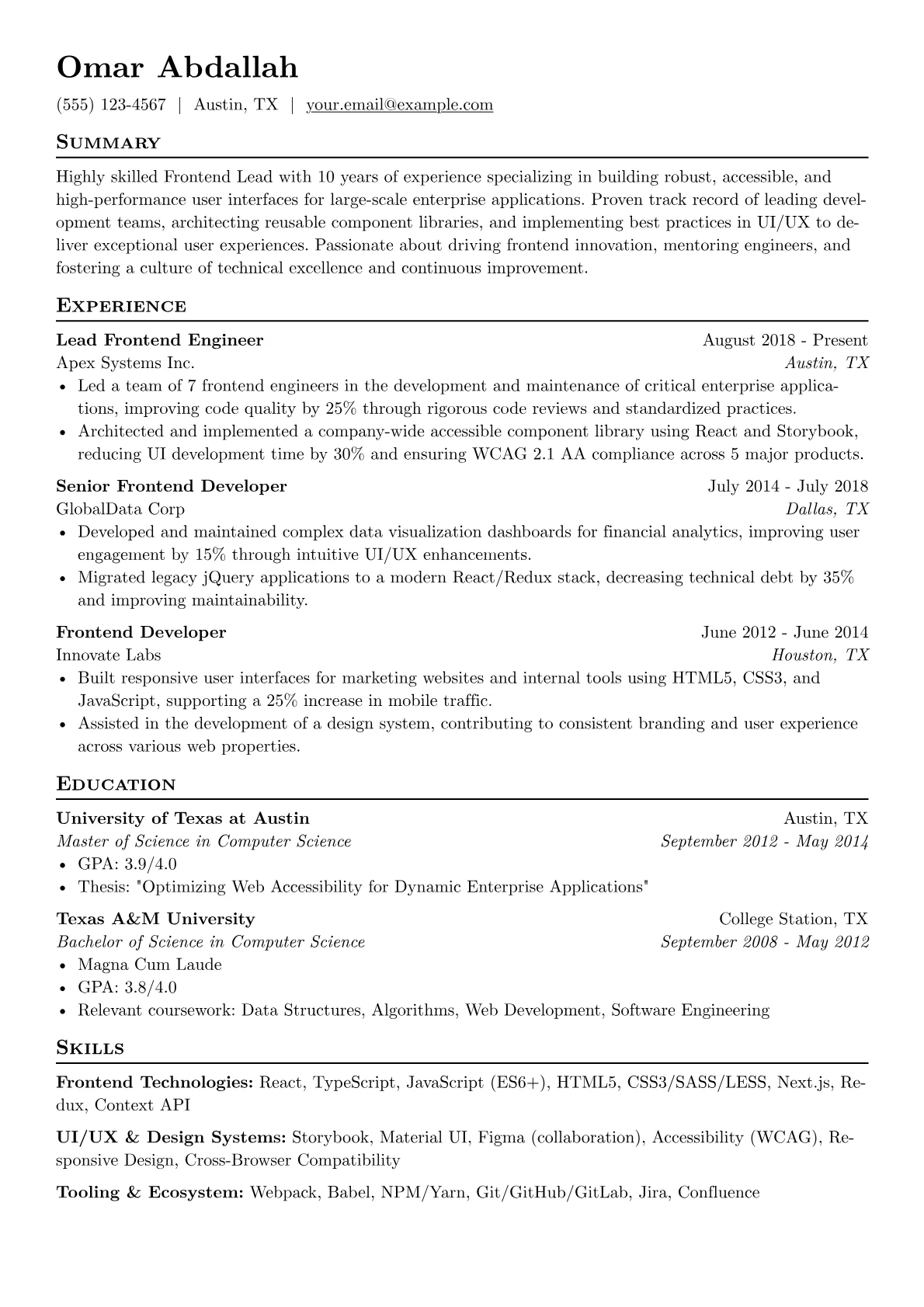 Frontend Lead version - Page 1