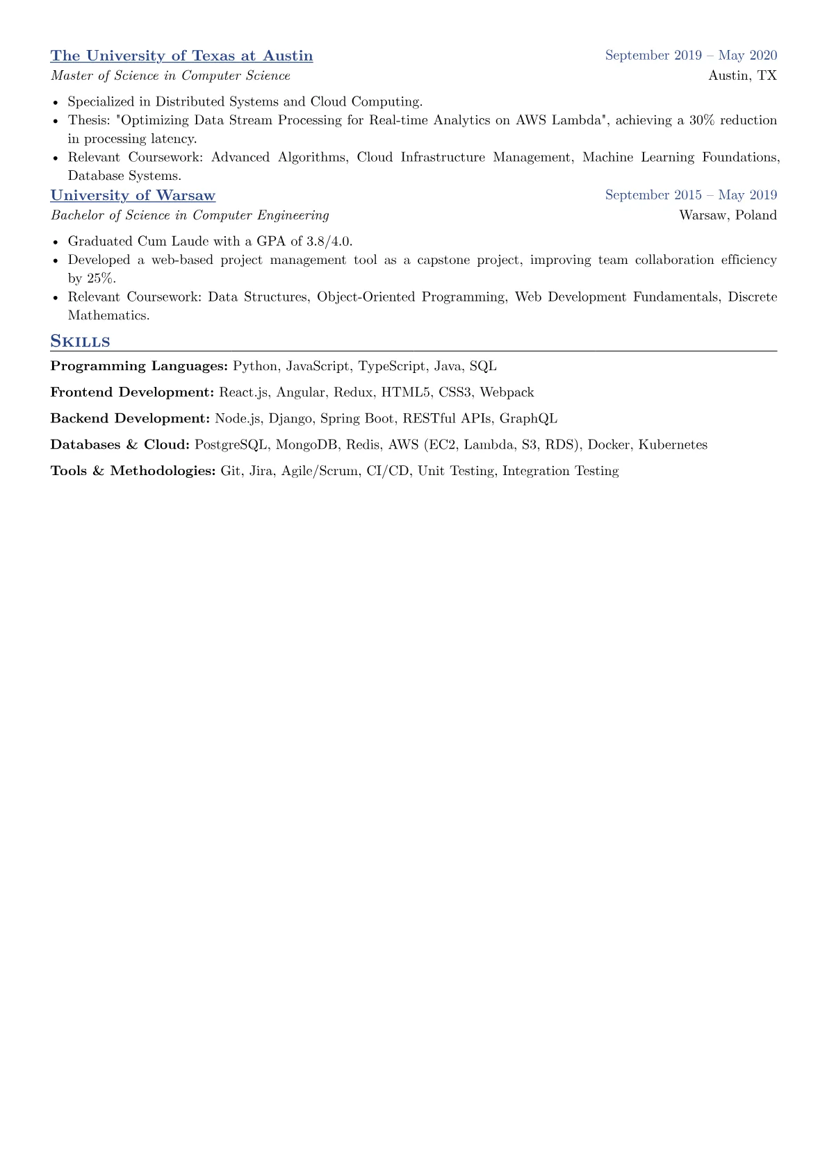 Fullstack Developer resume example, Programming Languages, page 2