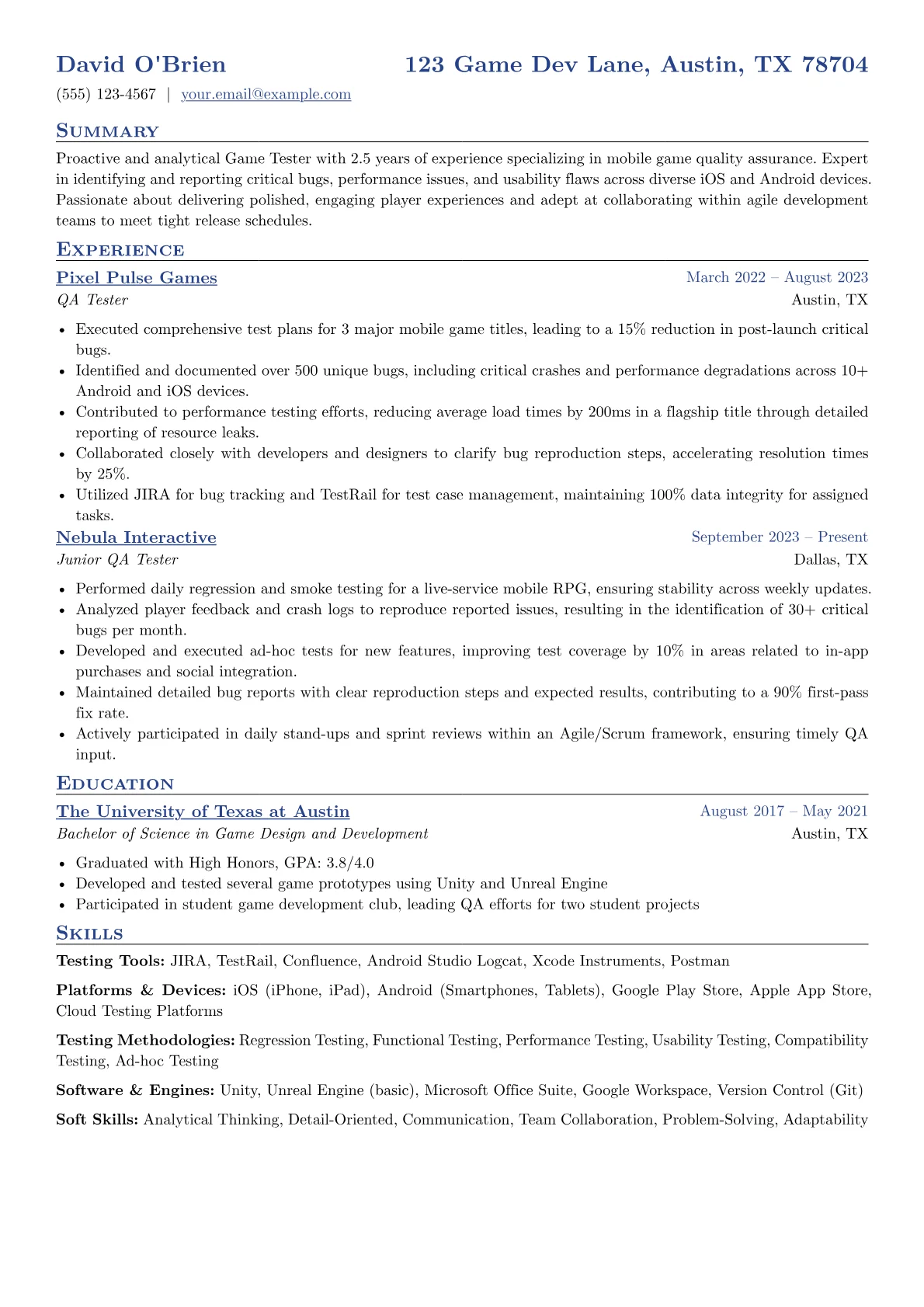Mobile Game QA Specialist version - Page 1