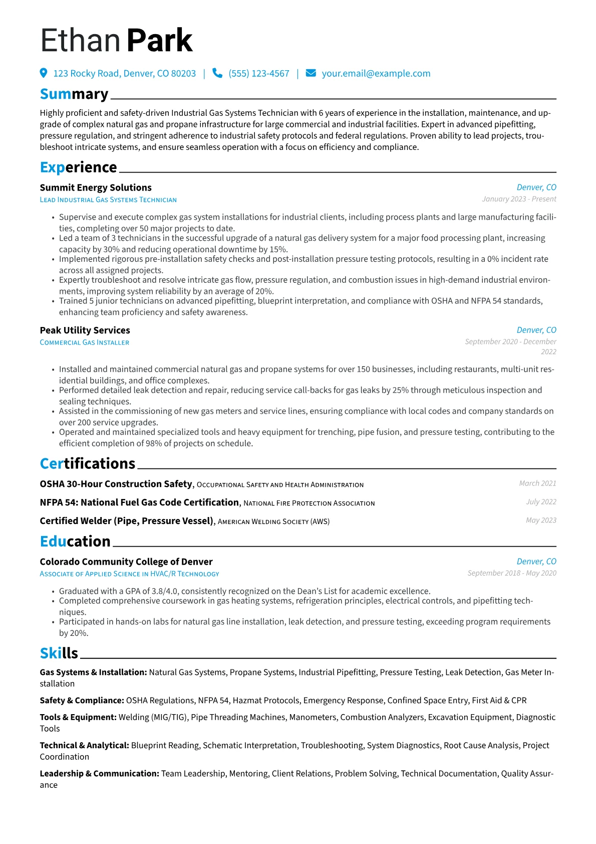 Gas Installer resume example, Gas Installer, page 1