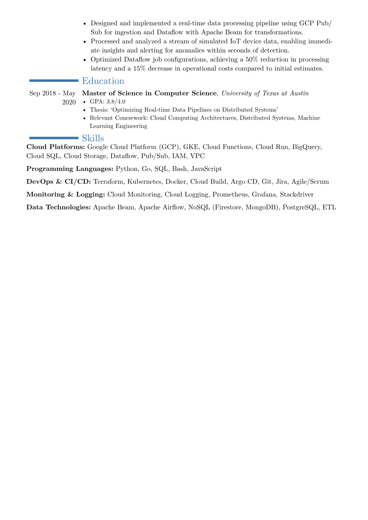 GCP Developer resume example, Career changer, page 2