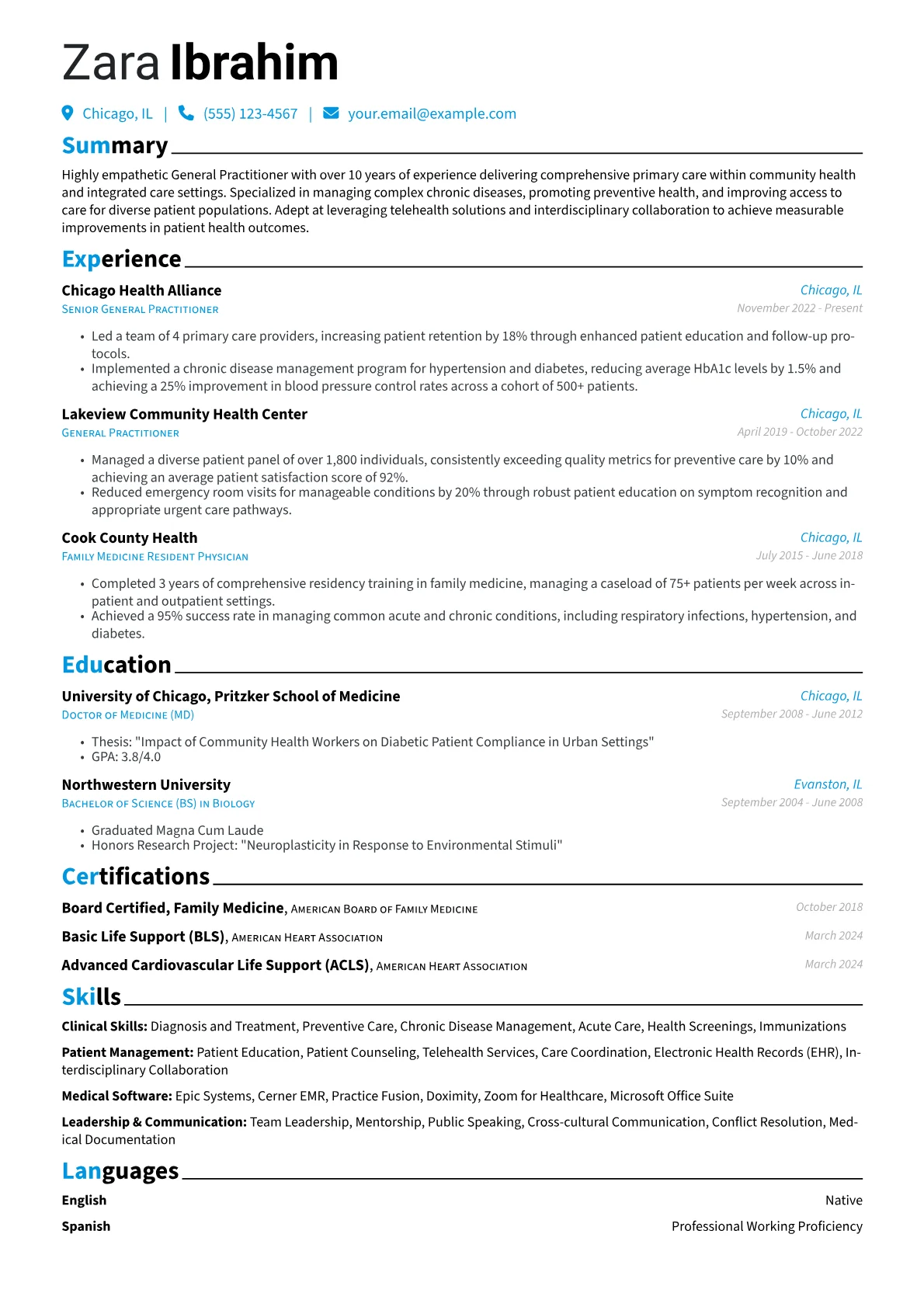 General Practitioner resume example, Community Health, page 1