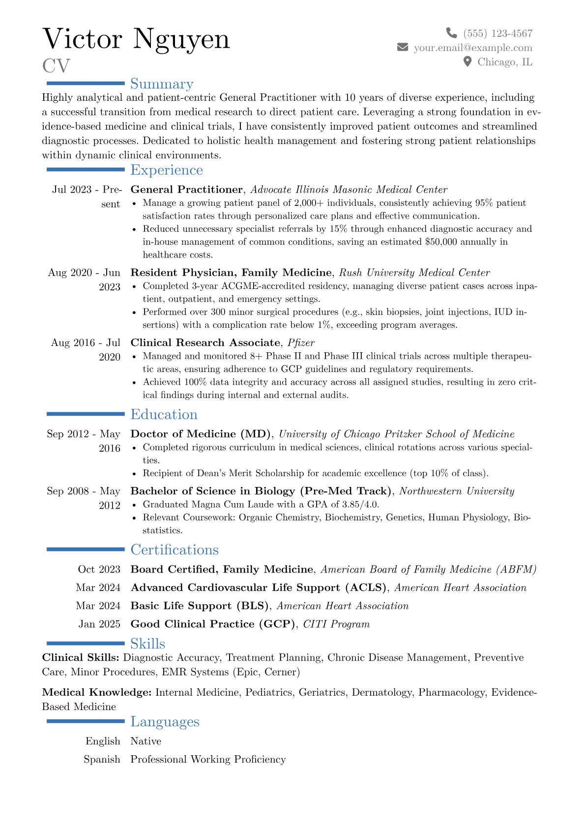 General Practitioner resume example, Career changer, page 1