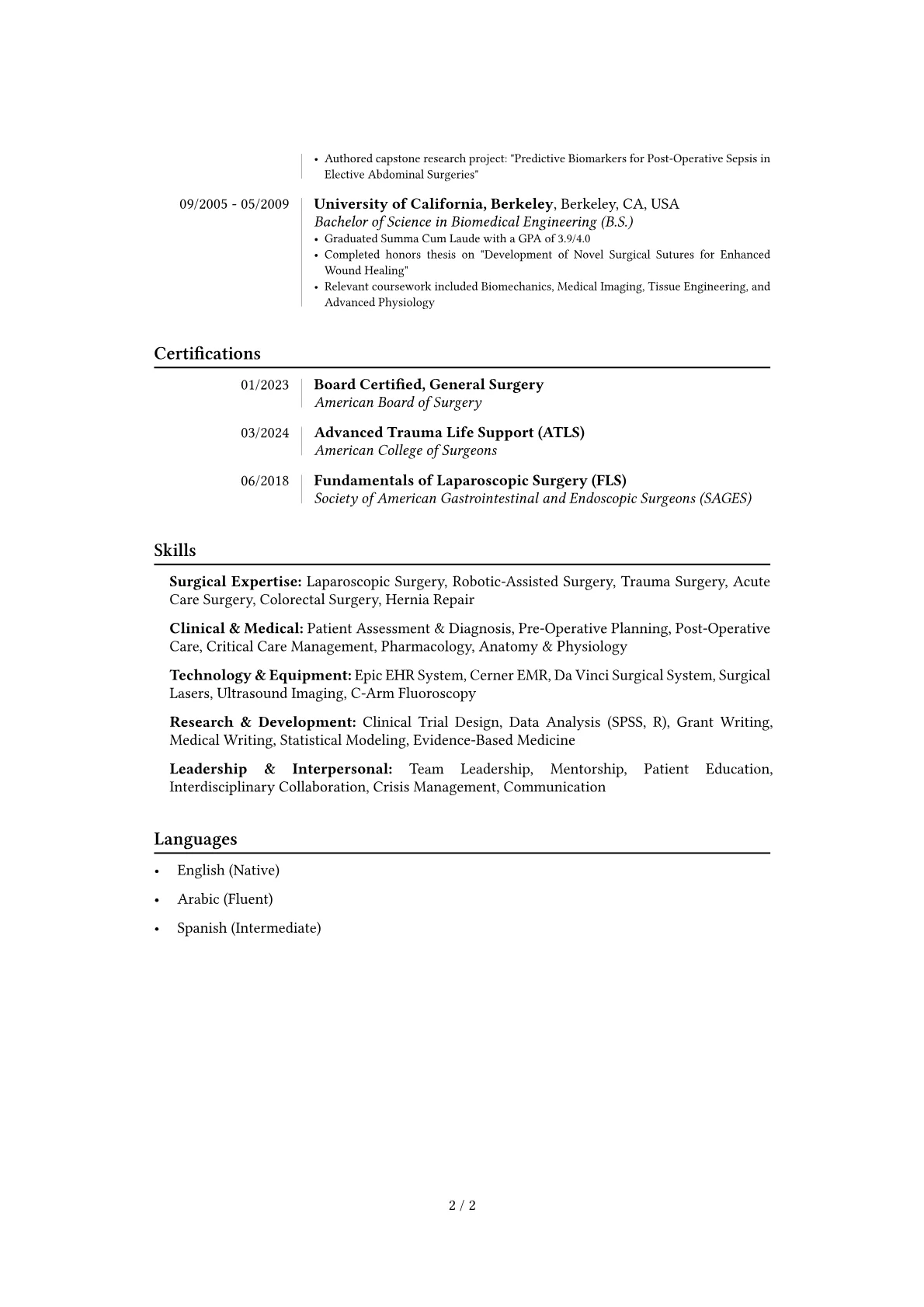 General Surgeon resume example, Career changer, page 2