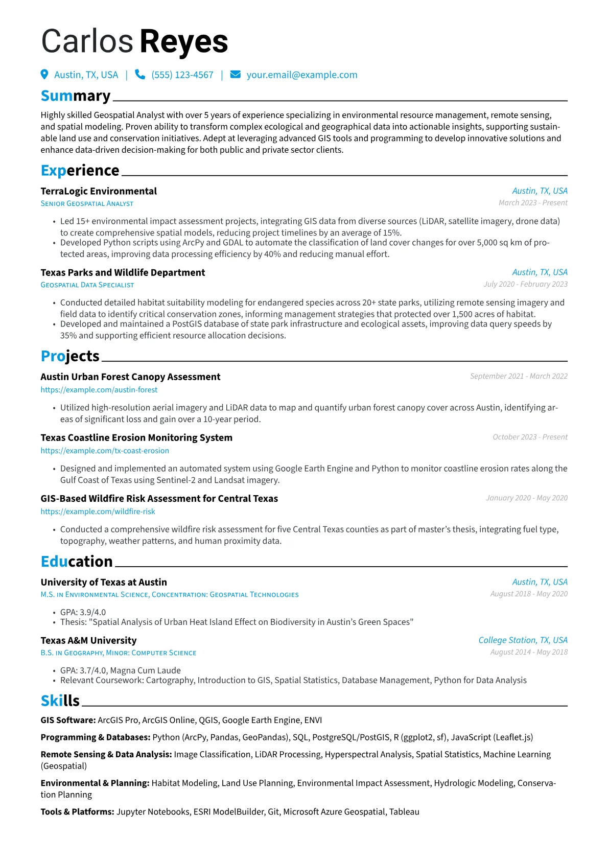Geospatial Analyst resume example, Geospatial Analyst, page 1