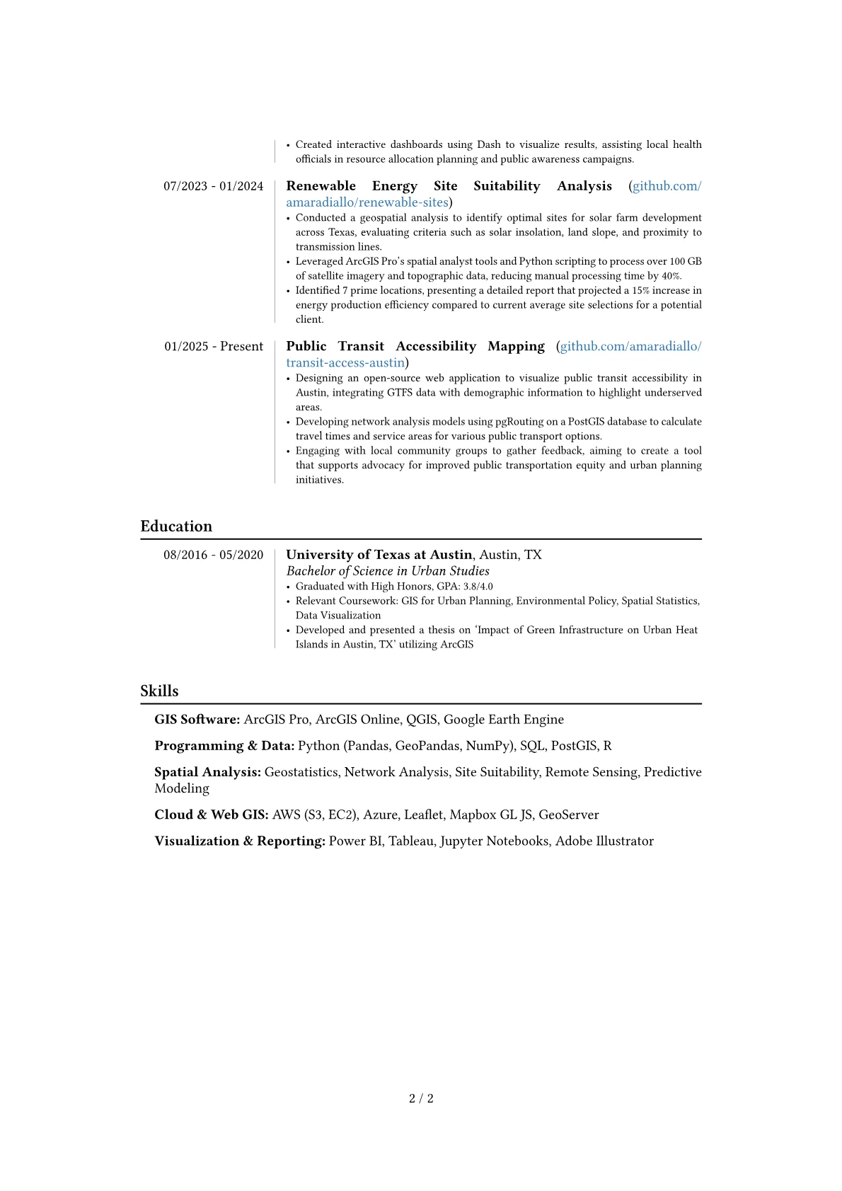 Geospatial Analyst resume example, Career changer, page 2
