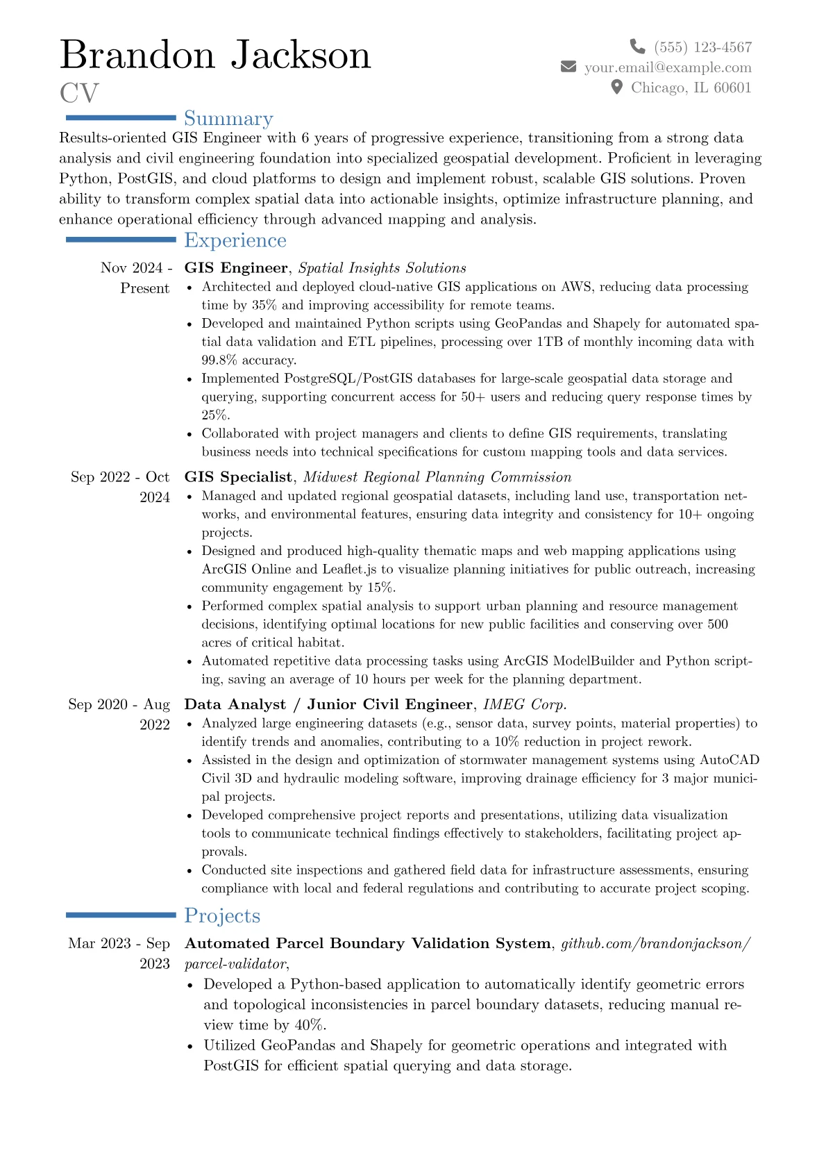 GIS Engineer resume example, Career changer, page 1