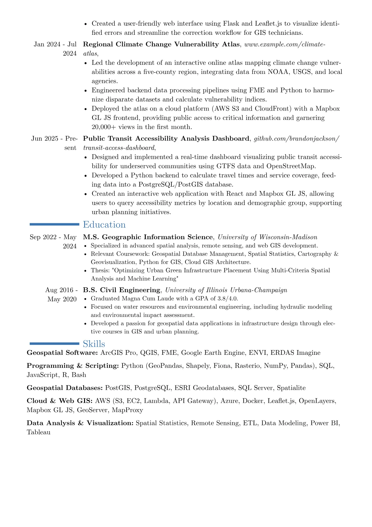 GIS Engineer resume example, Career changer, page 2