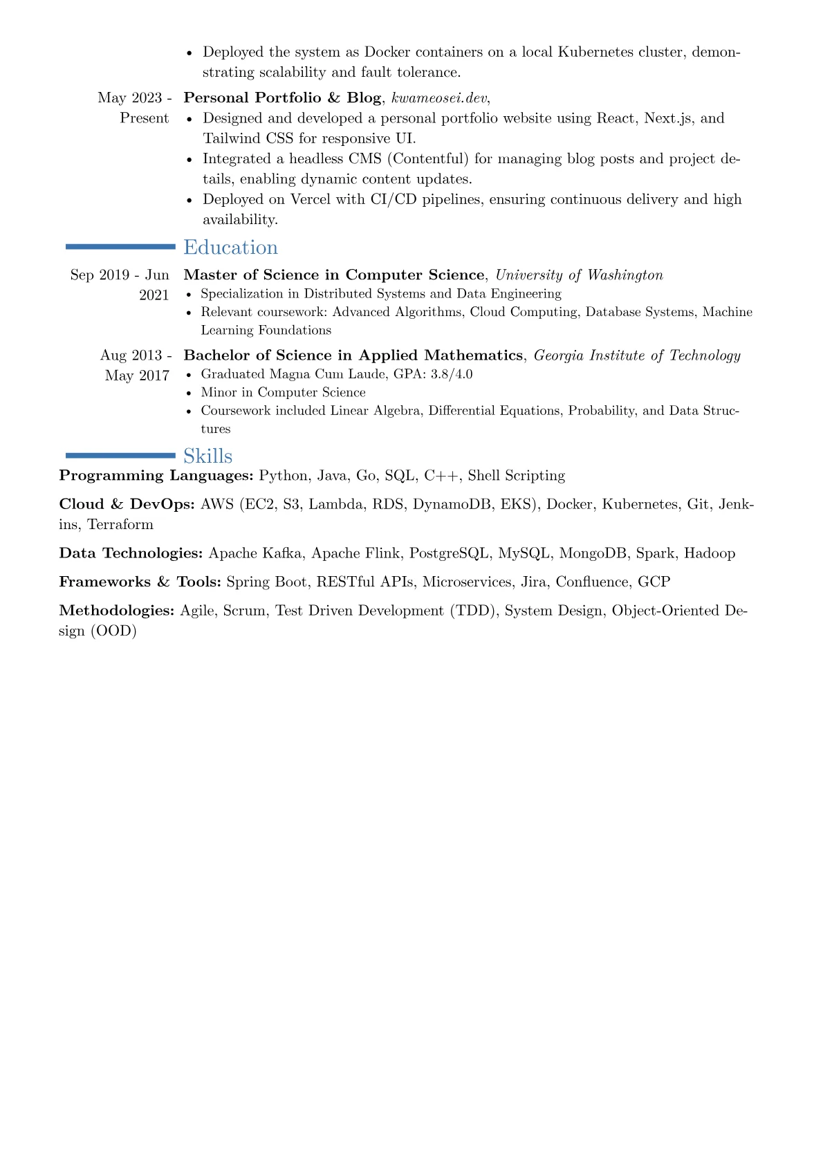 Google resume example, Career changer, page 2