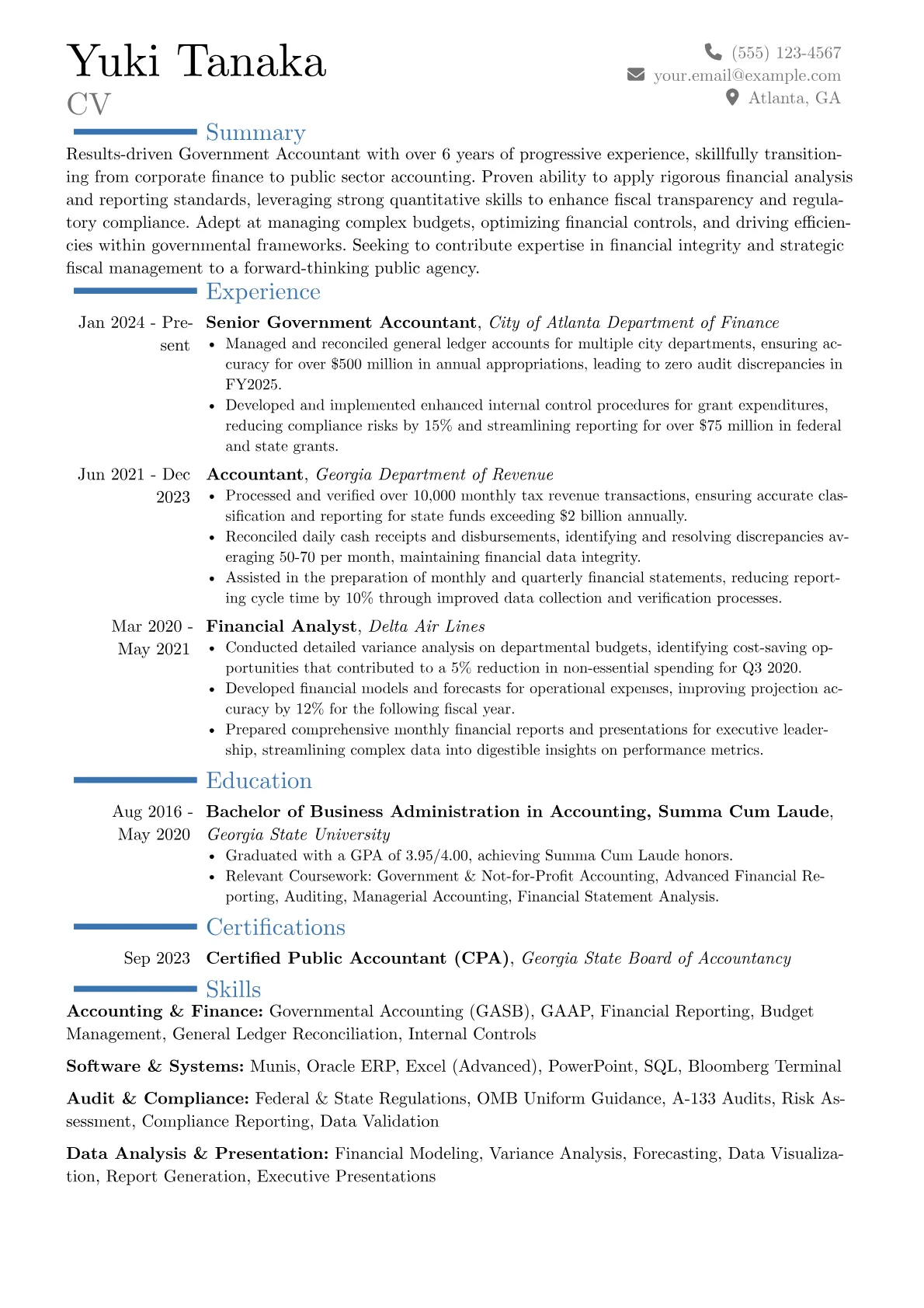 Government Accounting resume example, Career changer, page 1