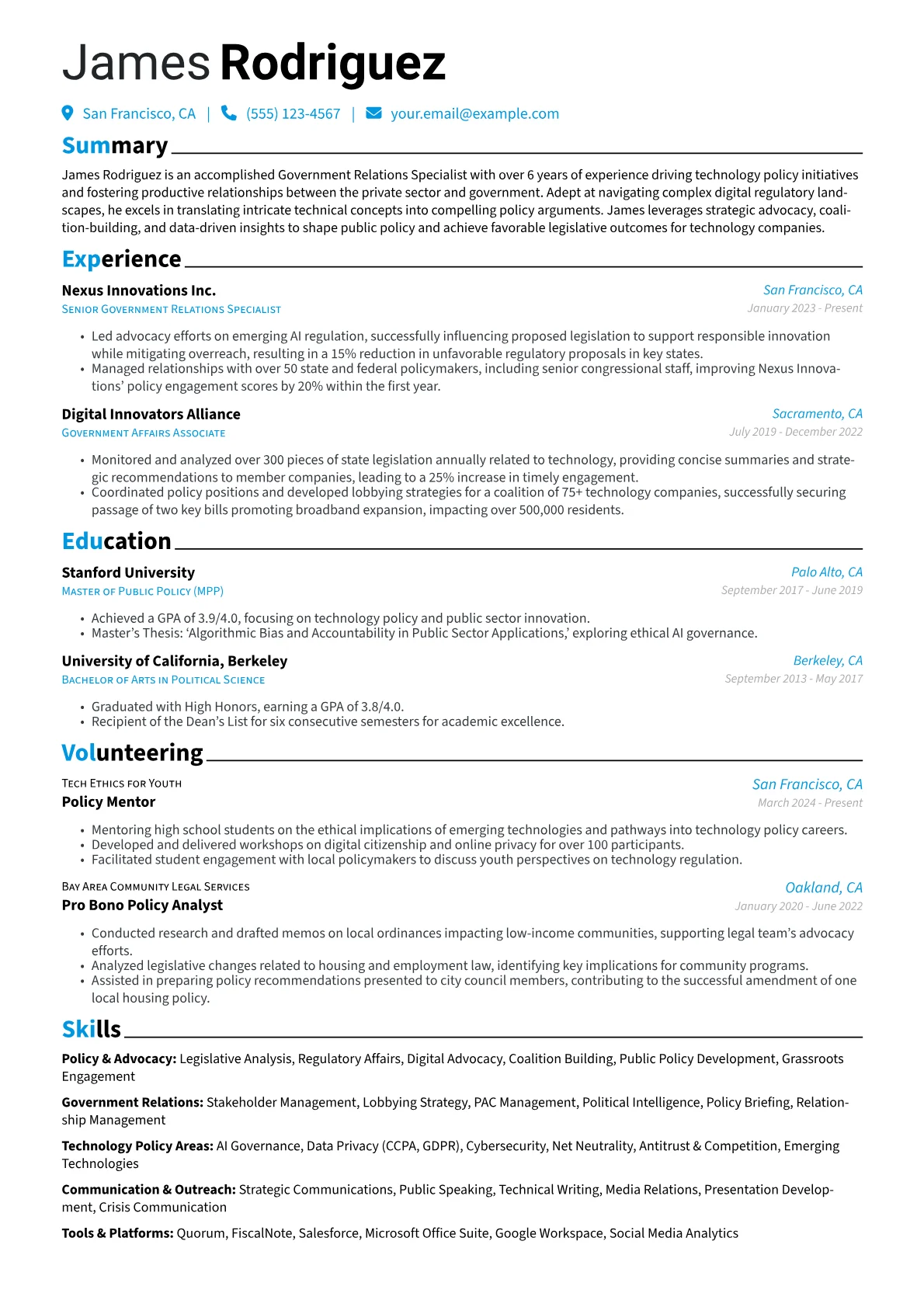 Government Relations Specialist resume example, Government Relations, page 1