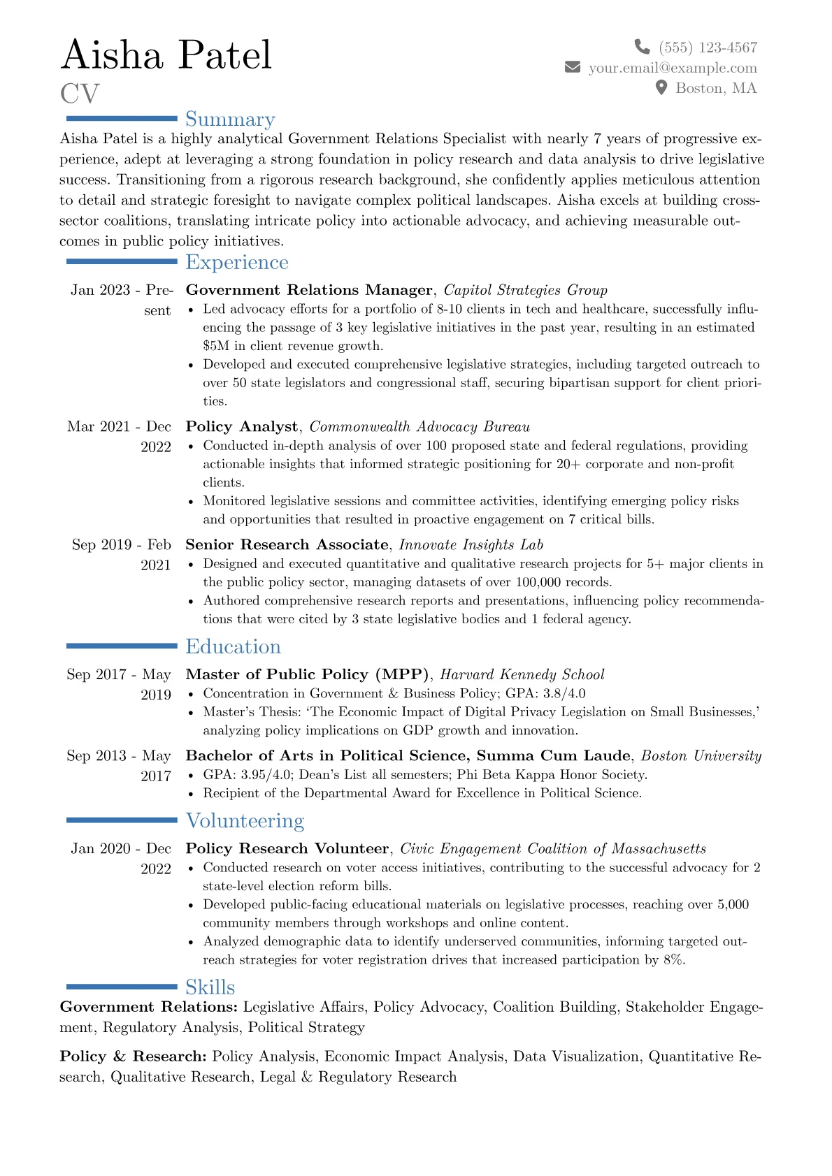 Government Relations Specialist resume example, Career changer, page 1