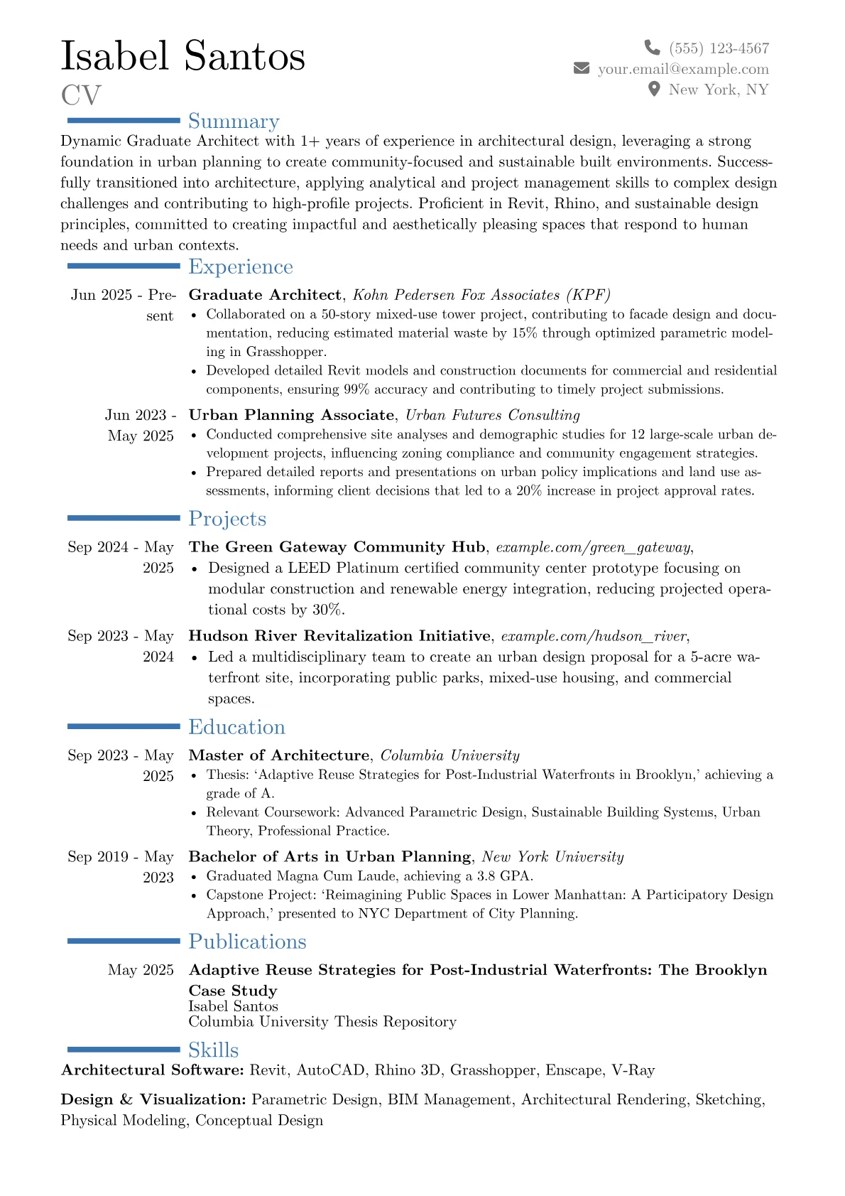 Graduate Architect resume example, Career changer, page 1