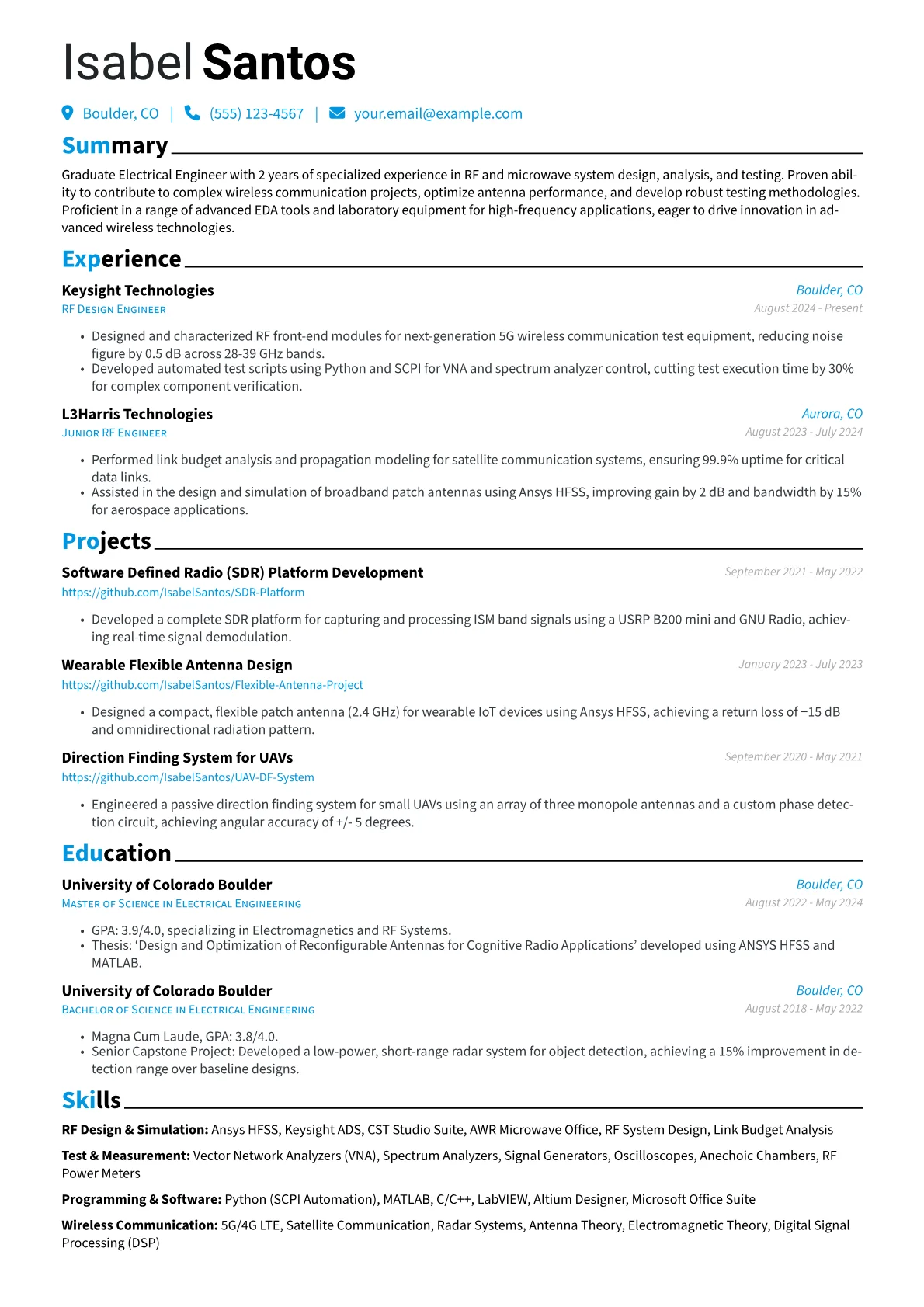 Graduate Electrical Engineer resume example, Graduate Electrical, page 1