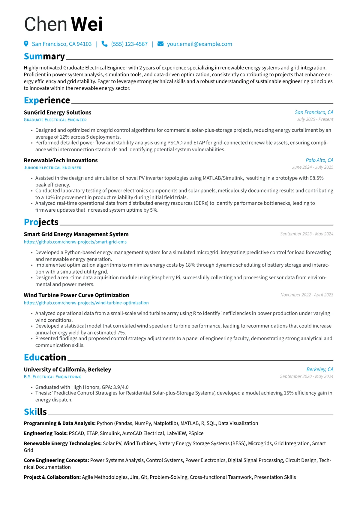 Graduate Engineer resume example, Graduate Engineer, page 1