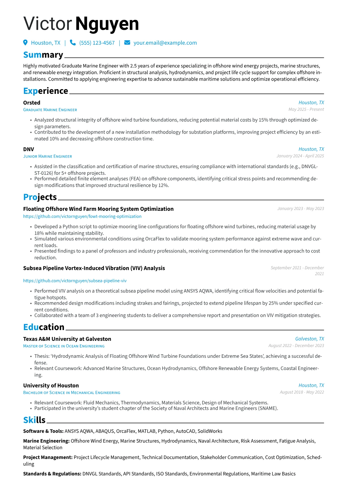 Graduate Marine Engineer resume example, Graduate Marine Engineer, page 1