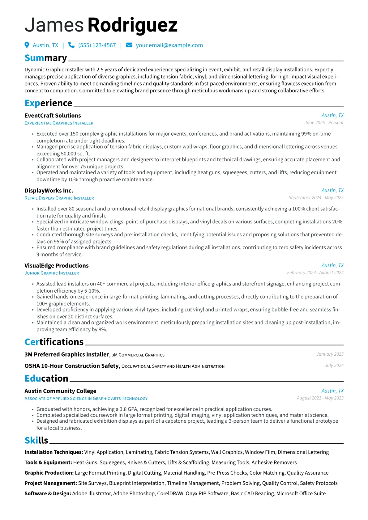Graphic Installer resume example, Event & Experiential, page 1