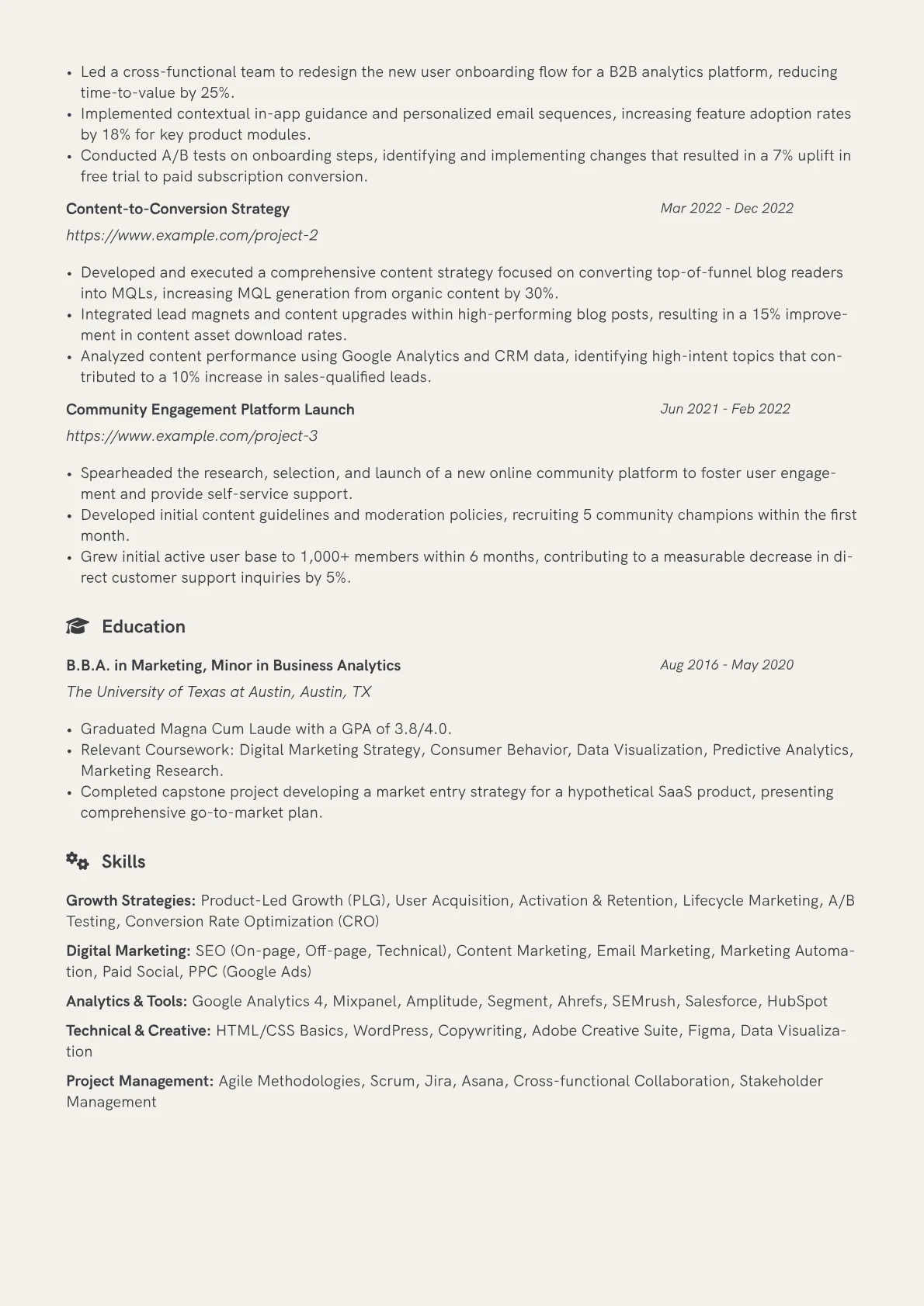 Growth Marketing Manager resume example, Growth Marketing Manager, page 2