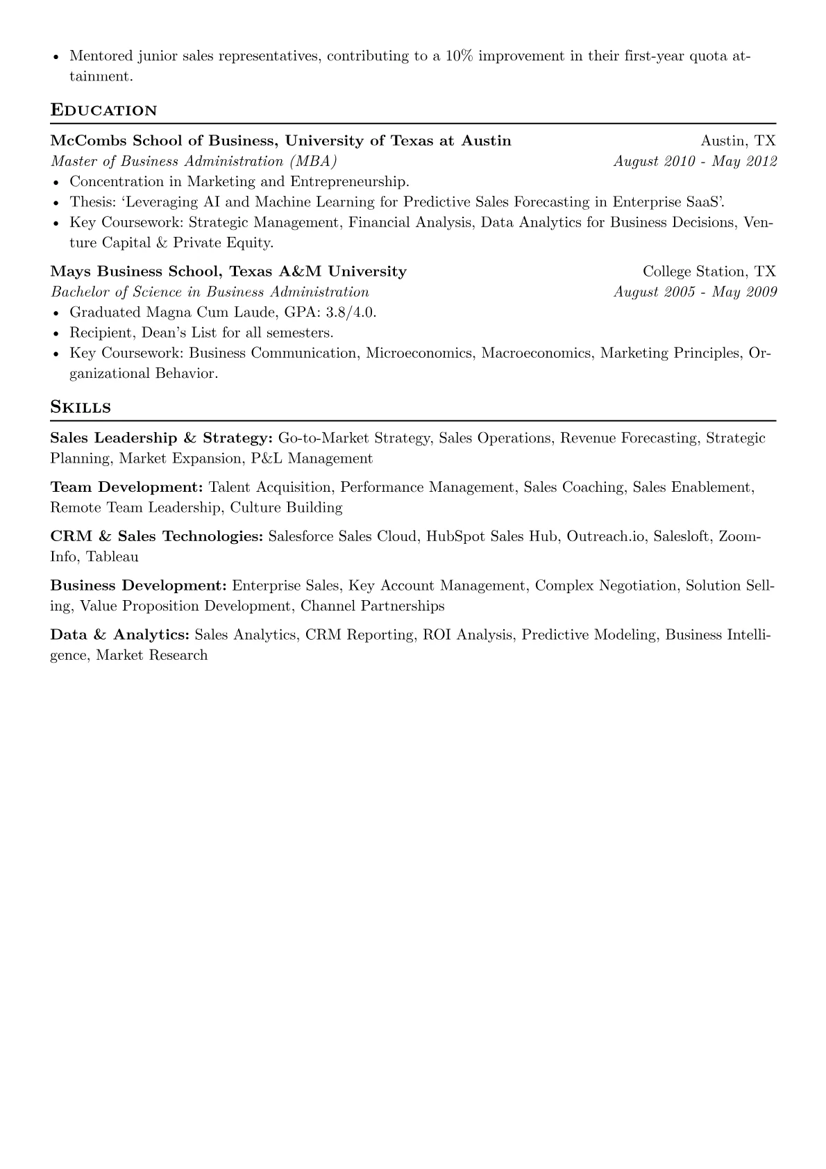 Head of Sales resume example, Sales Leadership, page 2