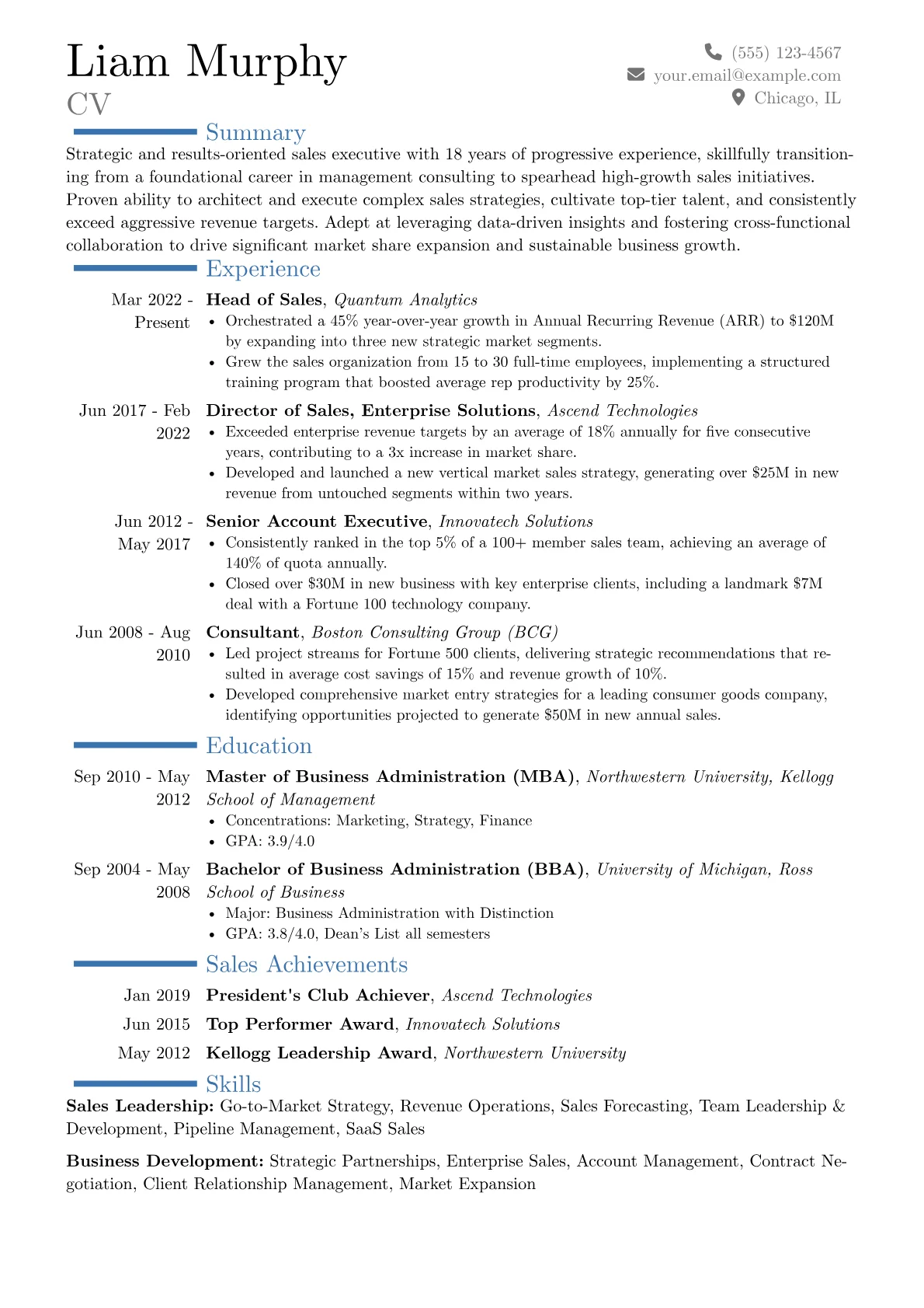 Head of Sales resume example, Career changer, page 1