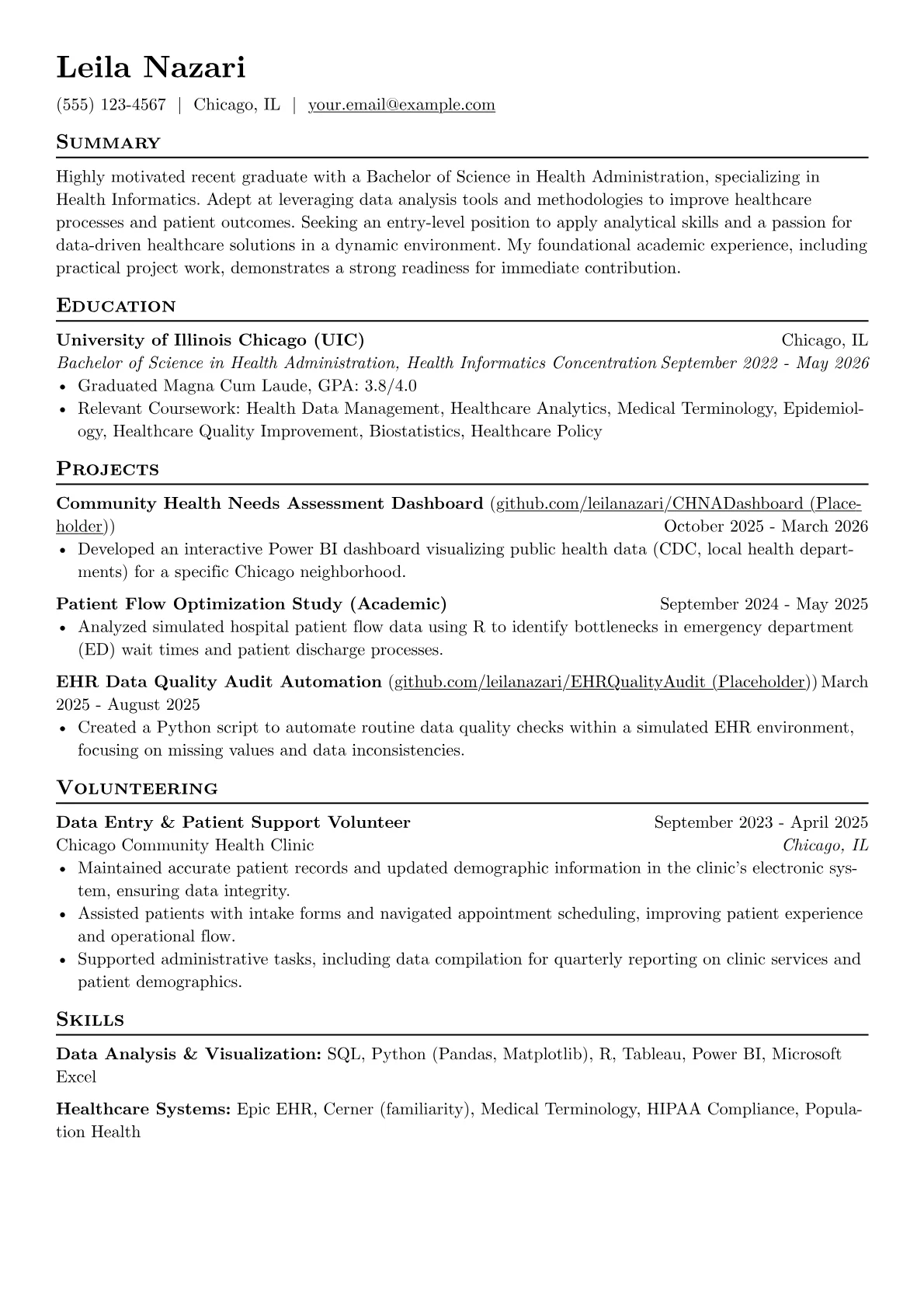 Health Administration resume example, Healthcare Informatics, page 1