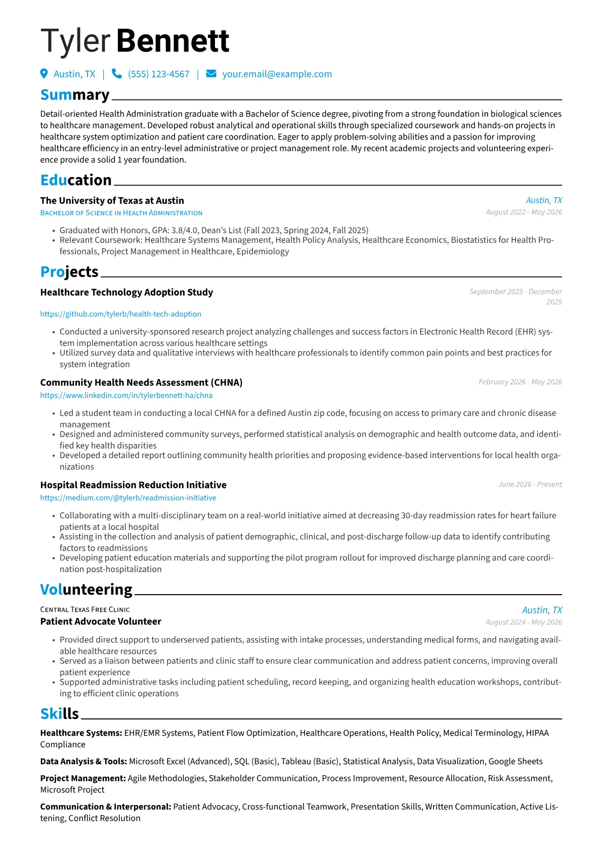 Health Administration resume example, Career changer, page 1