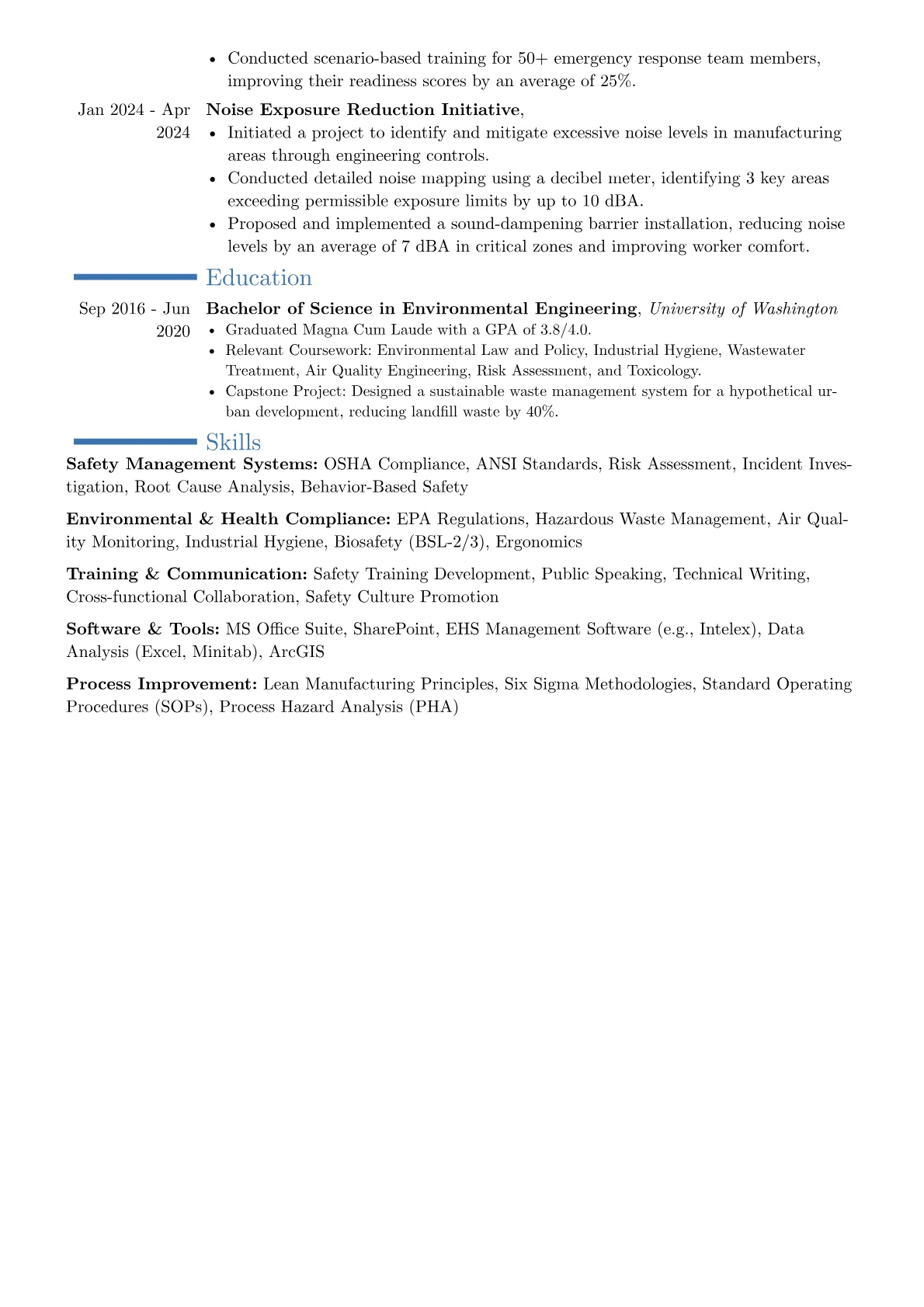 Health and Safety Engineer resume example, Career changer, page 2