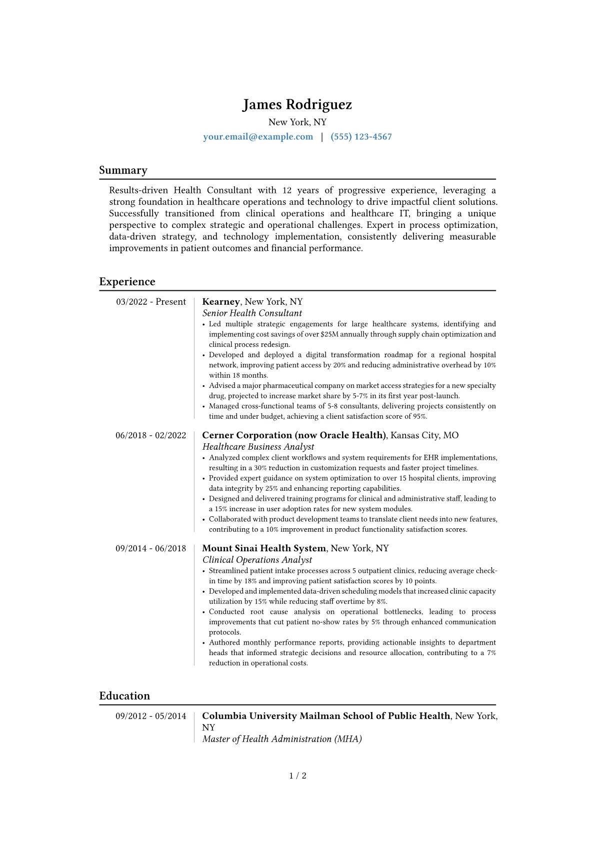Health Consultant resume example, Career changer, page 1
