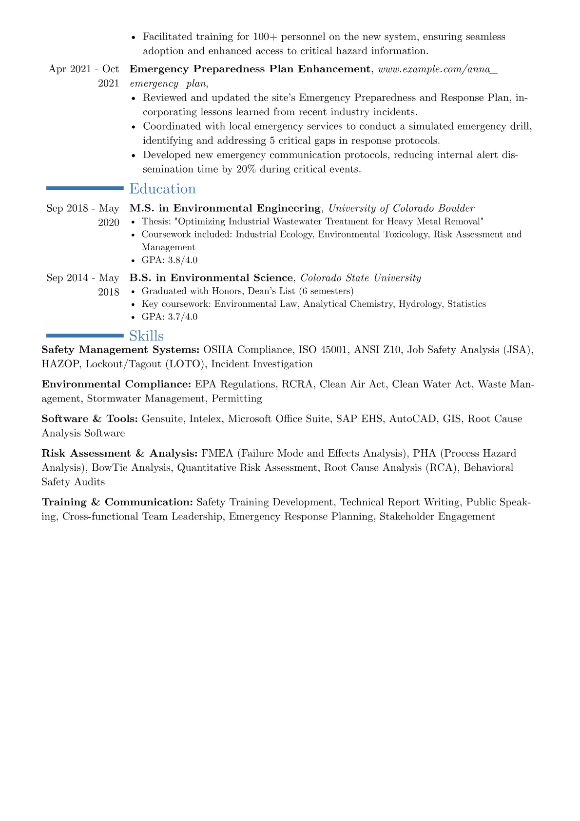 Health Safety Engineer resume example, Career changer, page 2