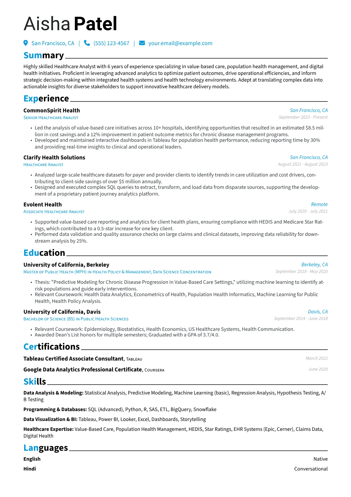 Healthcare Analyst resume example, Healthcare Analyst, page 1