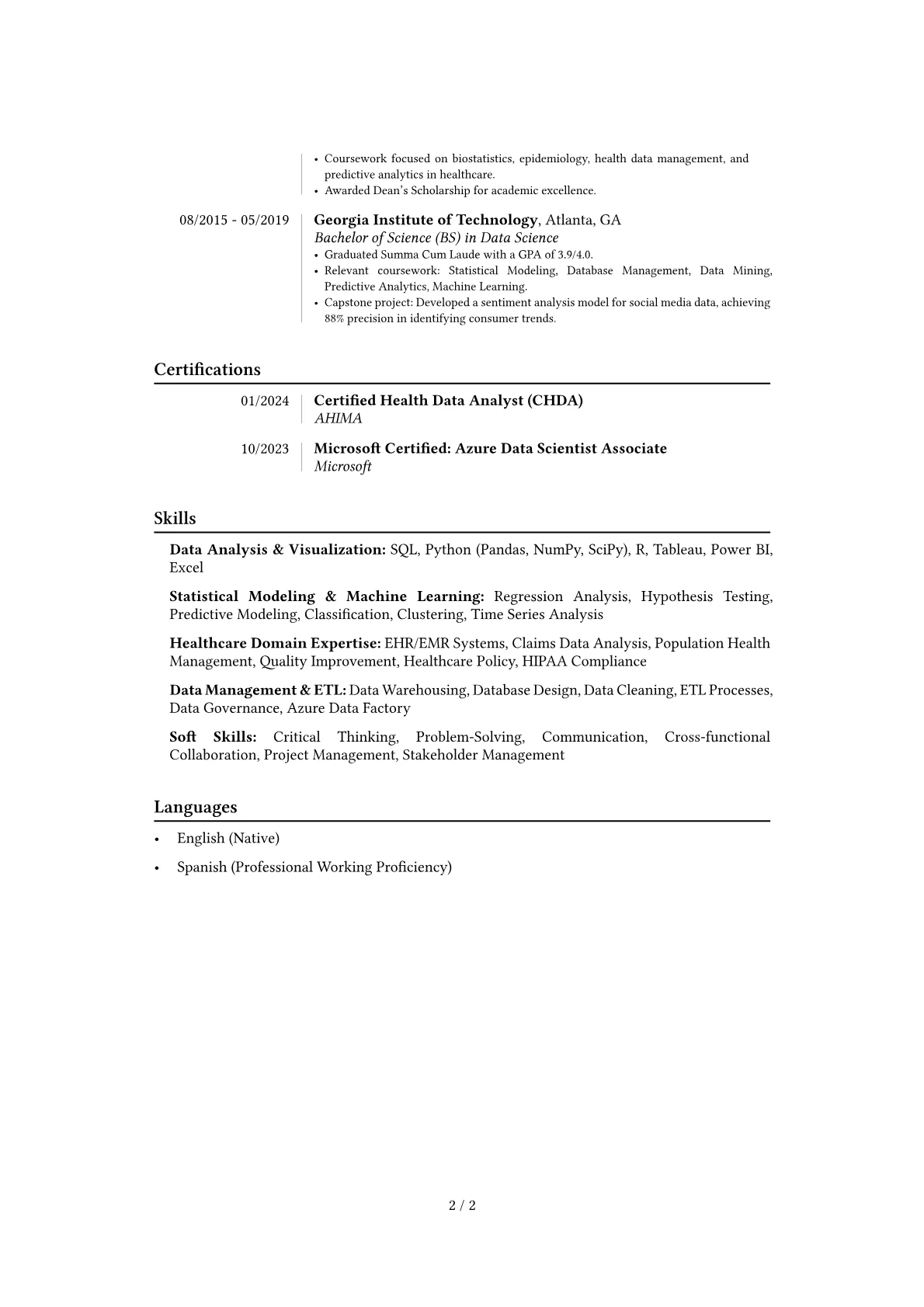 Healthcare Analyst resume example, Career changer, page 2