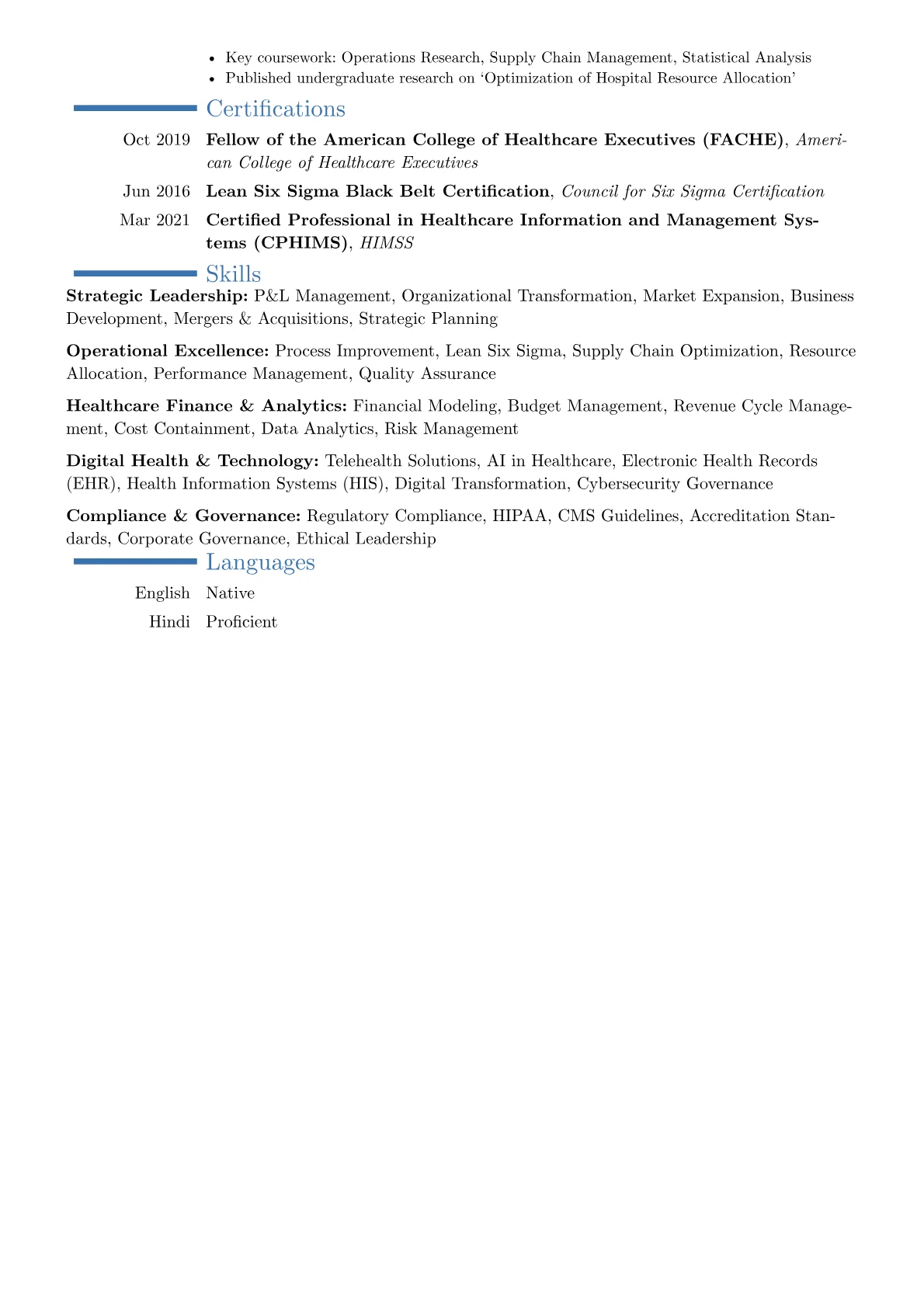 Healthcare CEO resume example, Career changer, page 2