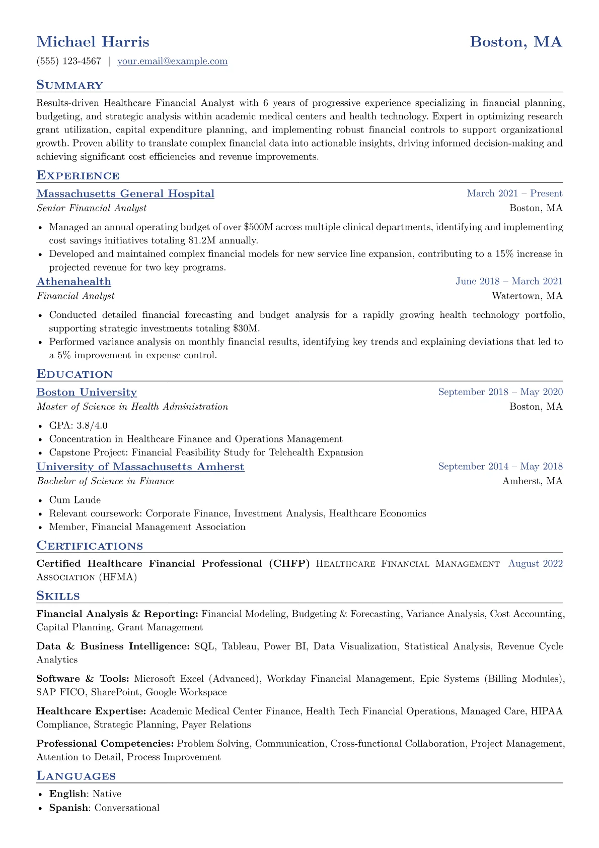 Healthcare Financial Analyst resume example, Healthcare Financial, page 1