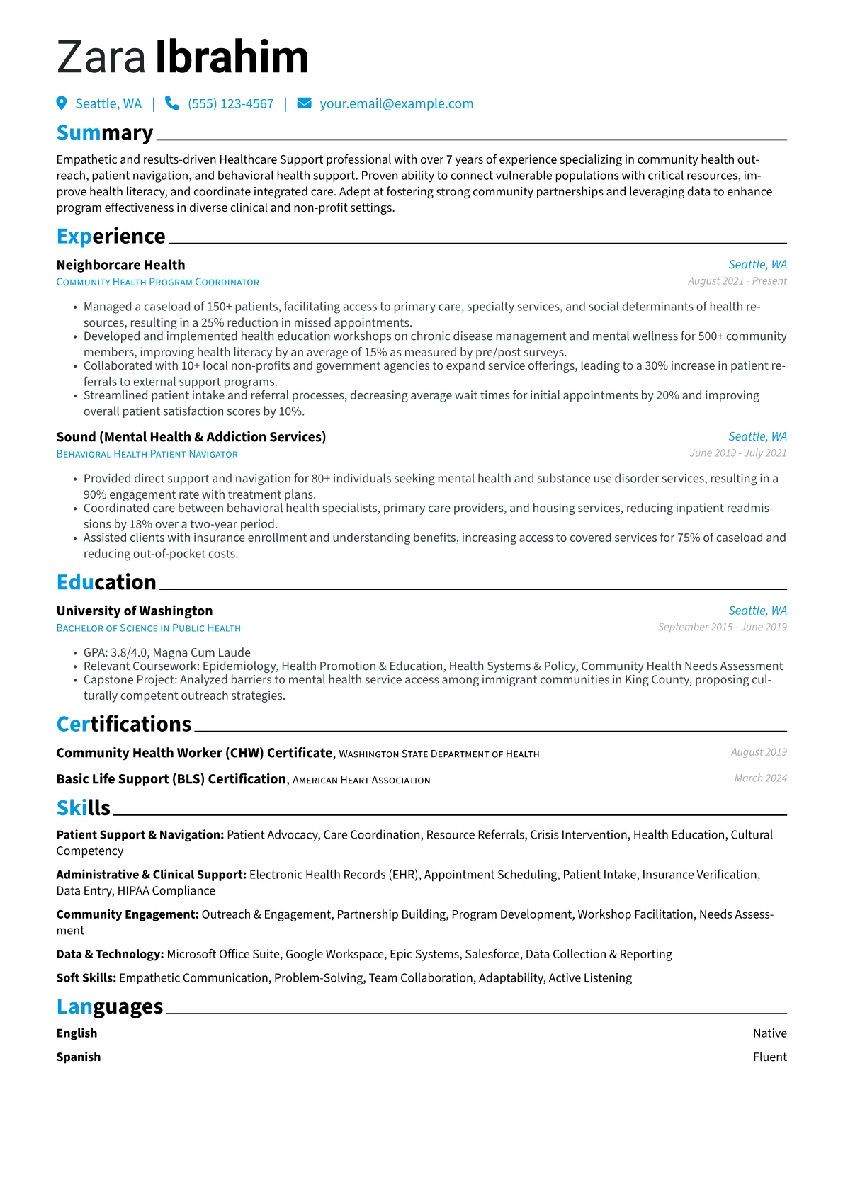 Healthcare Support resume example, Healthcare Support, page 1