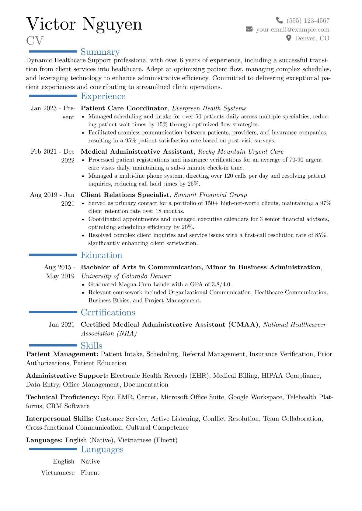 Healthcare Support resume example, Career changer, page 1