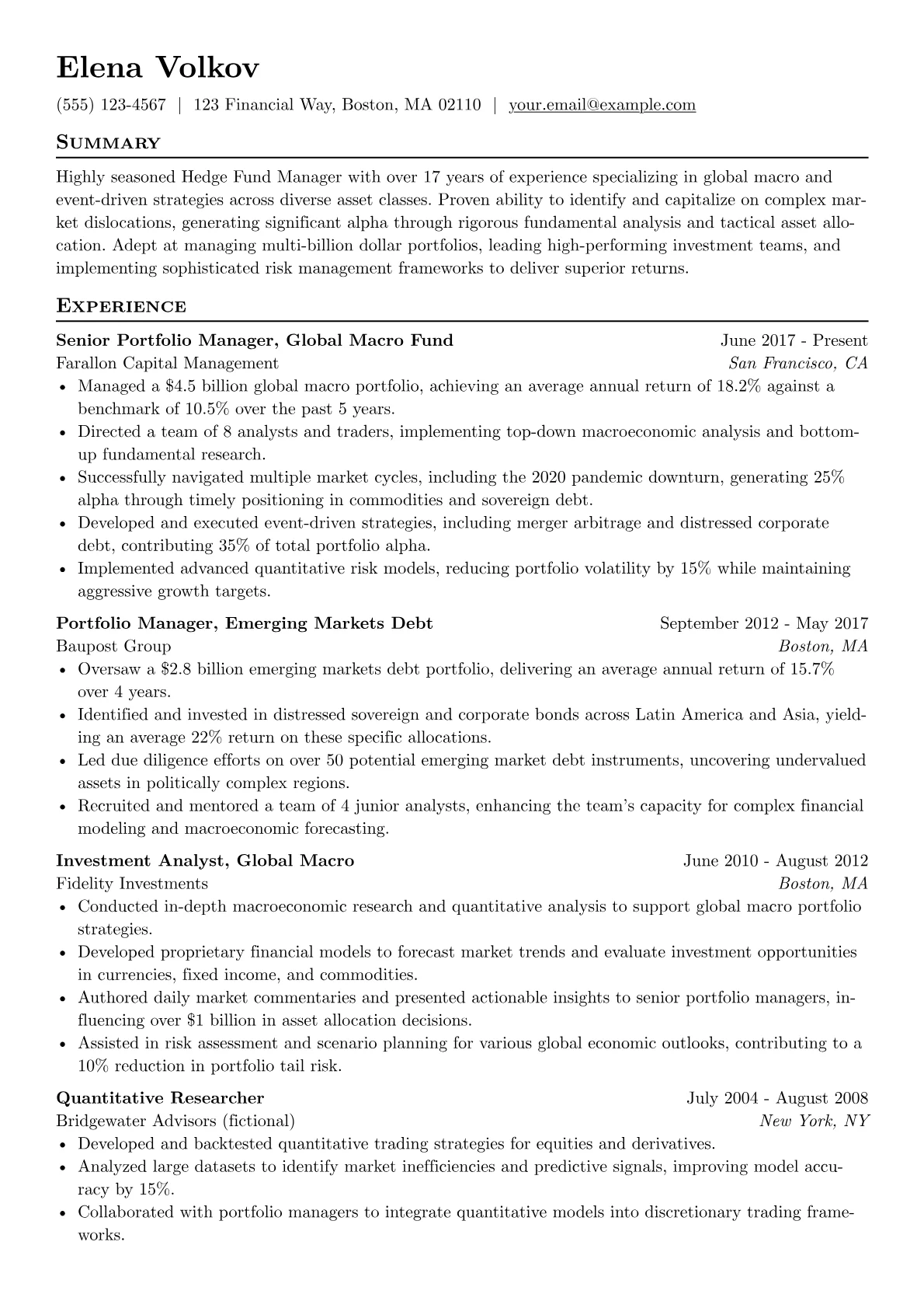 Hedge Fund Manager version - Page 1