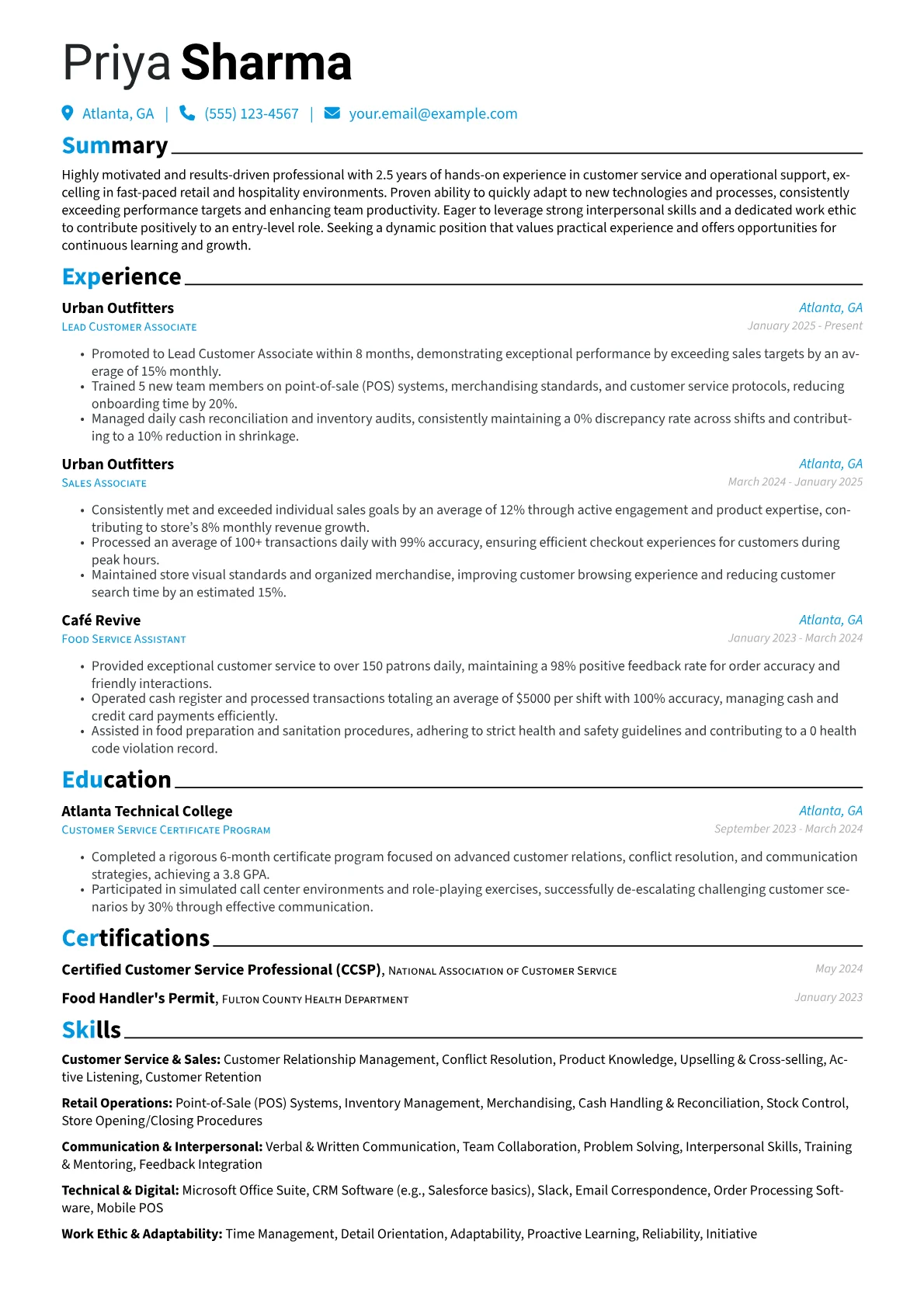 High School Dropout resume example, Entry-Level Retail/Service, page 1