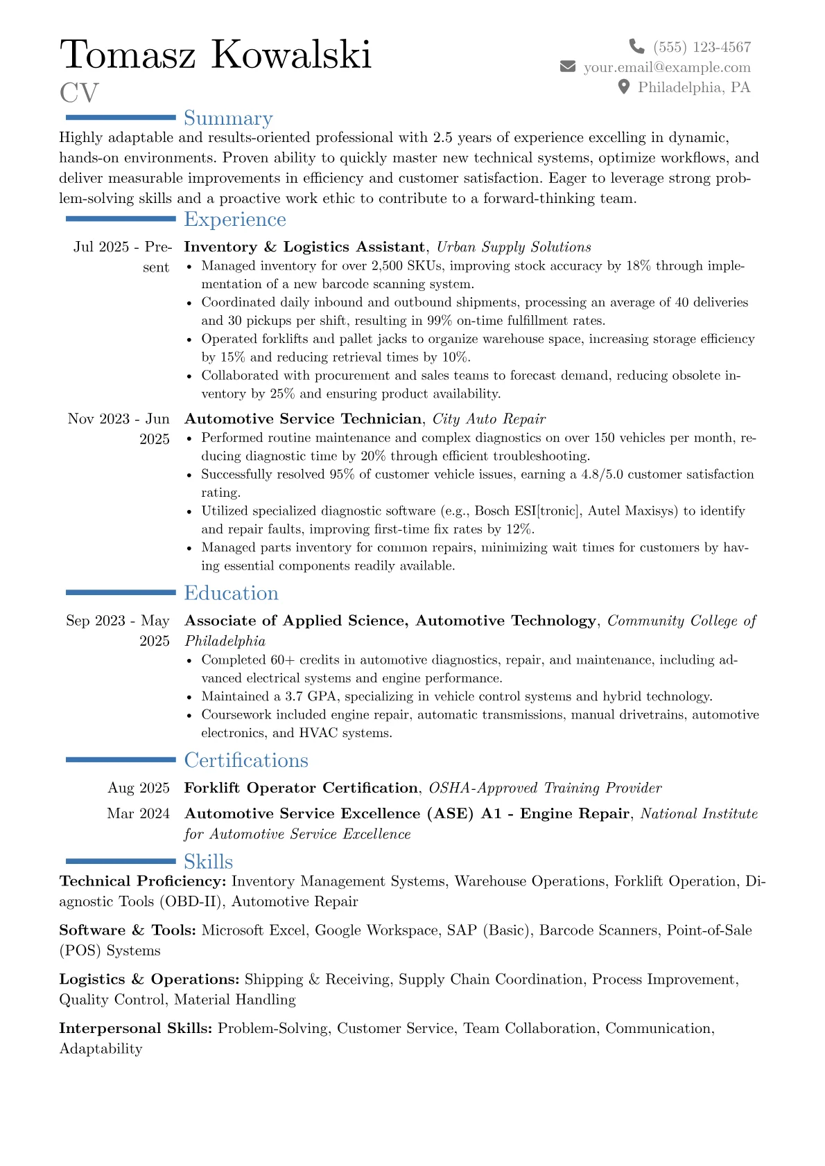 High School Dropout resume example, Career changer, page 1