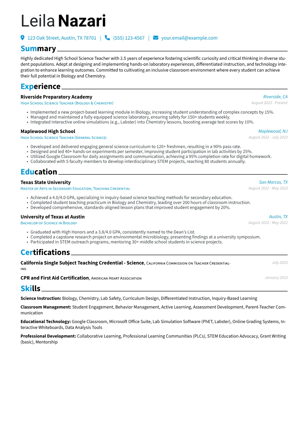 High School Science version - Page 1