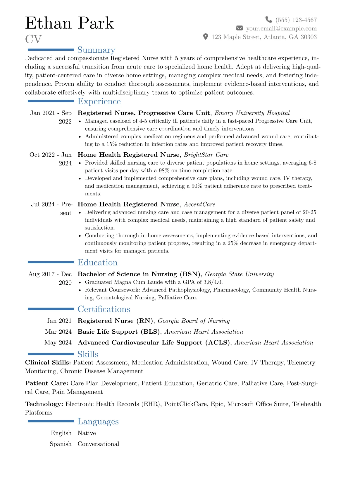 Home Health Registered Nurse resume example, Career changer, page 1
