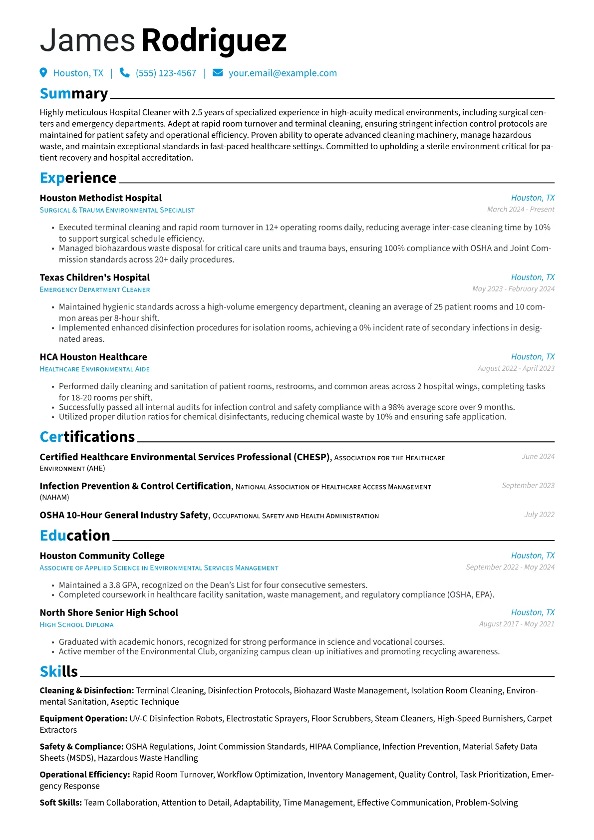Hospital Cleaner resume example, Specialized Trauma, page 1