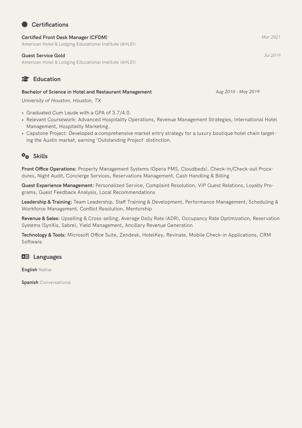 Hotel Front Desk Manager resume example, Boutique Hotel Focus, page 2