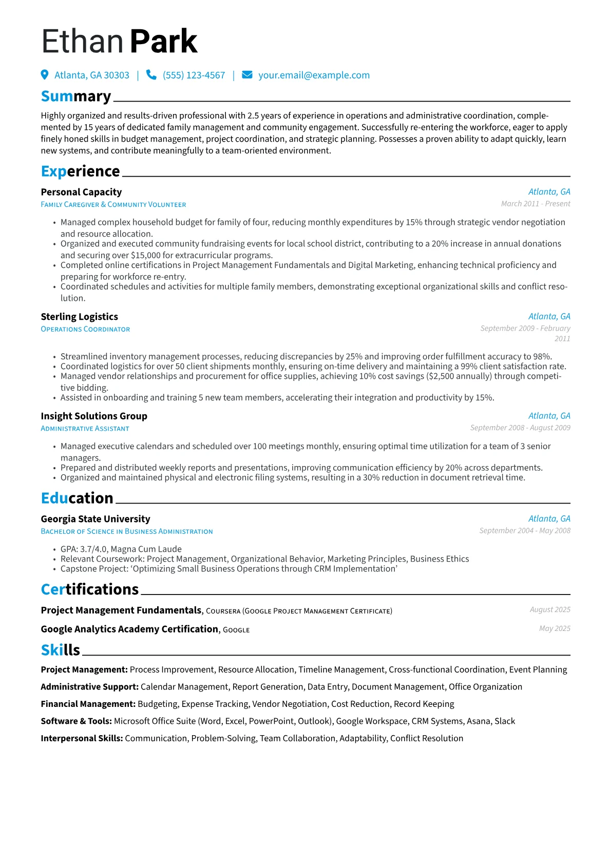 Housewife (Returning to Work) resume example, Housewife, page 1