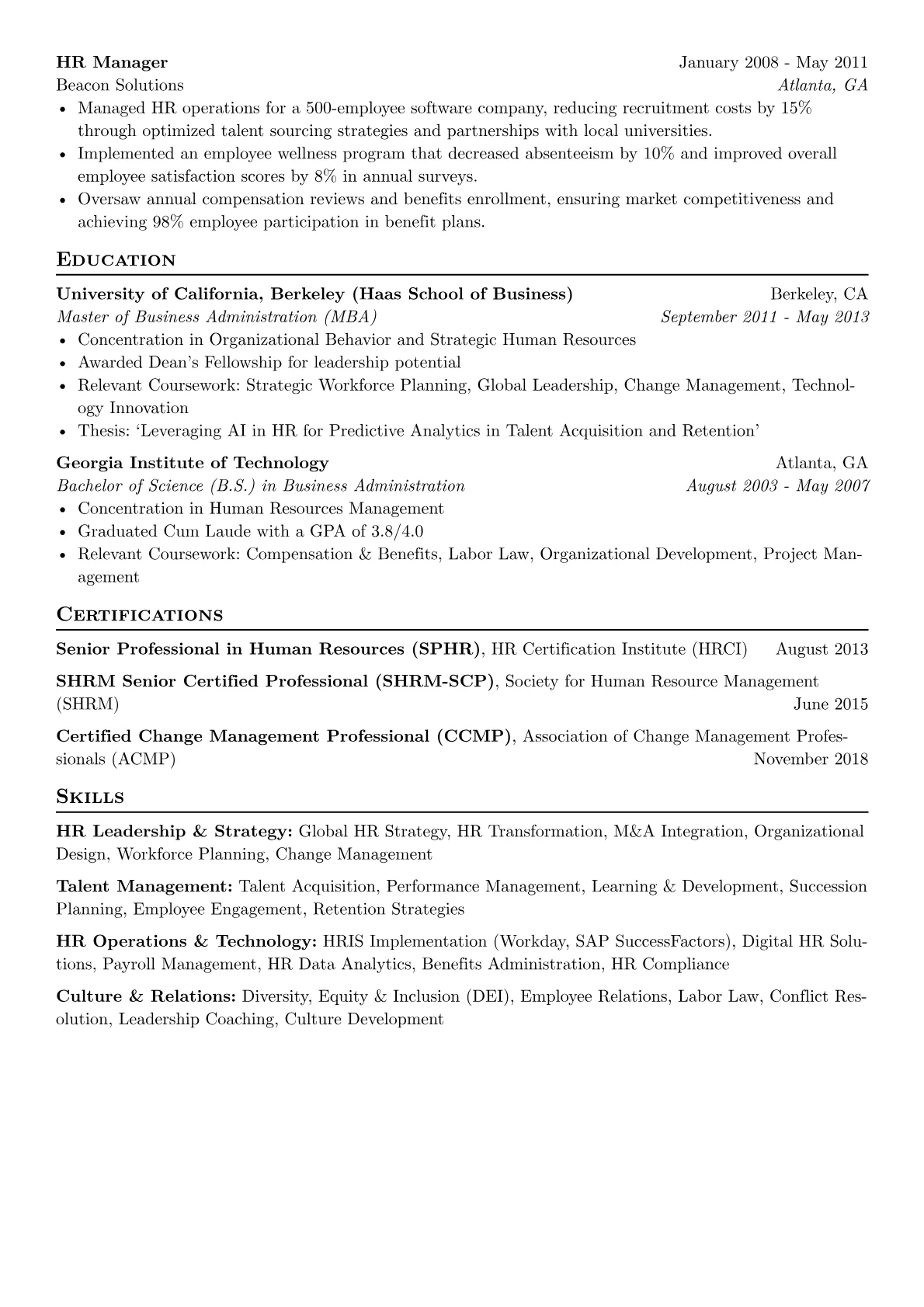 HR Executive resume example, HR Leadership & Strategy, page 2