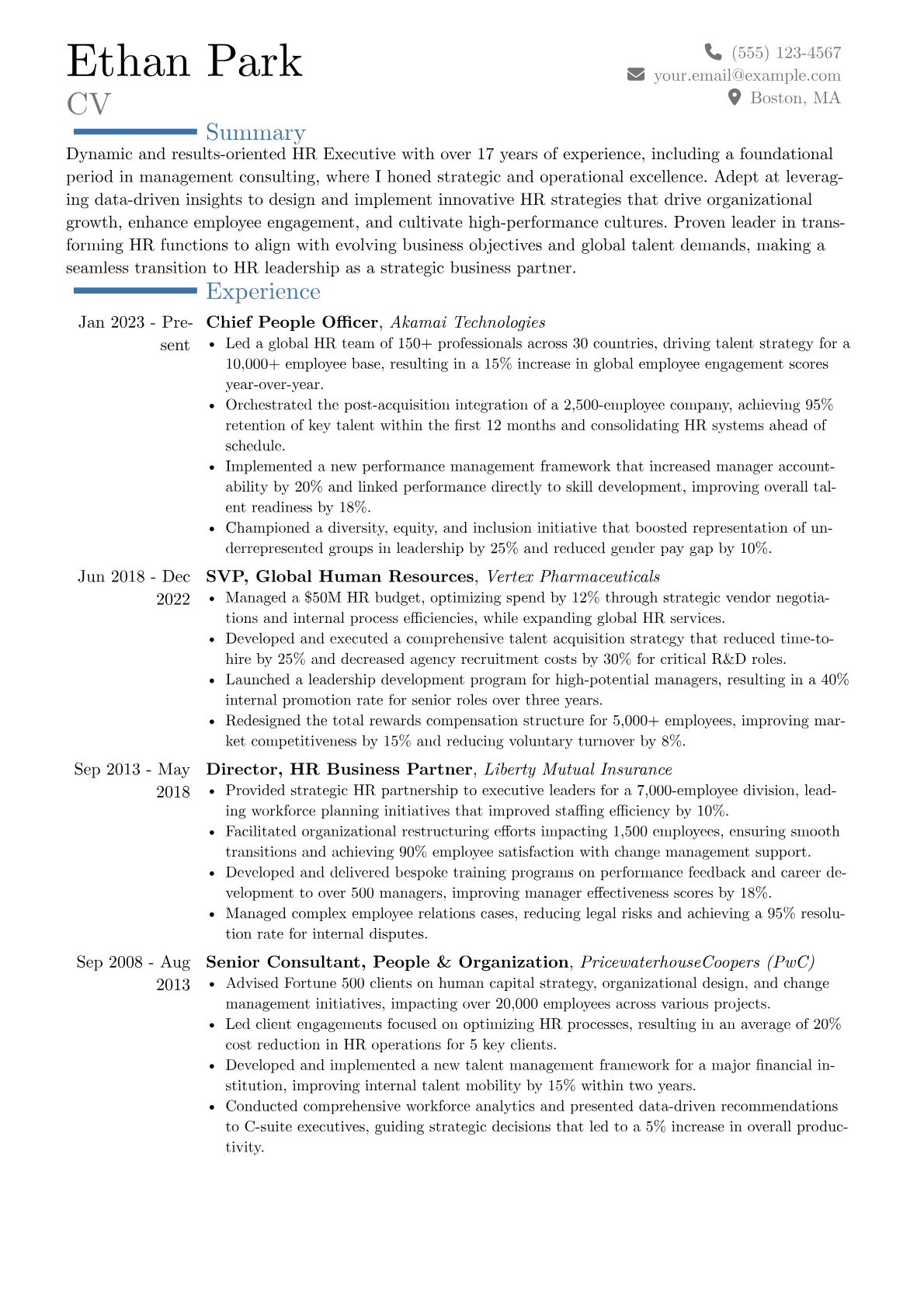 HR Executive resume example, Career changer, page 1