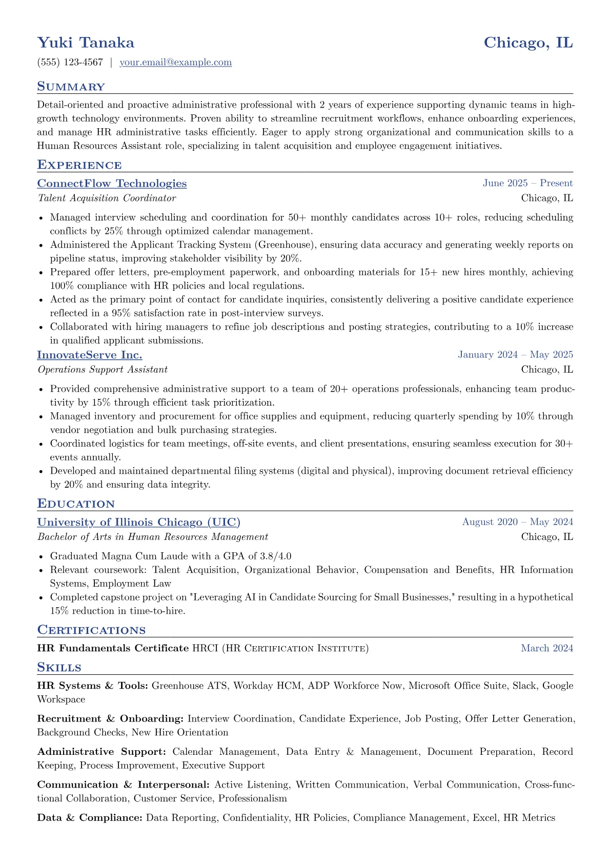 Human Resources Assistant With No Experience resume example, HR Systems & Tools, page 1