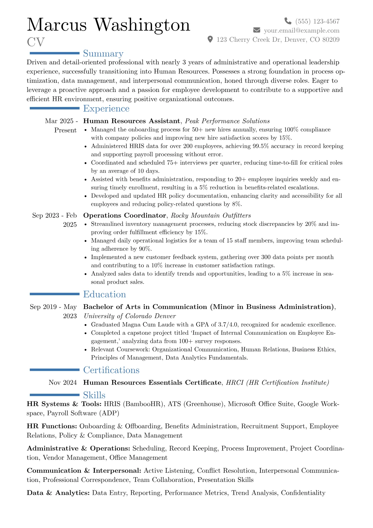 Human Resources Assistant With No Experience resume example, Career changer, page 1